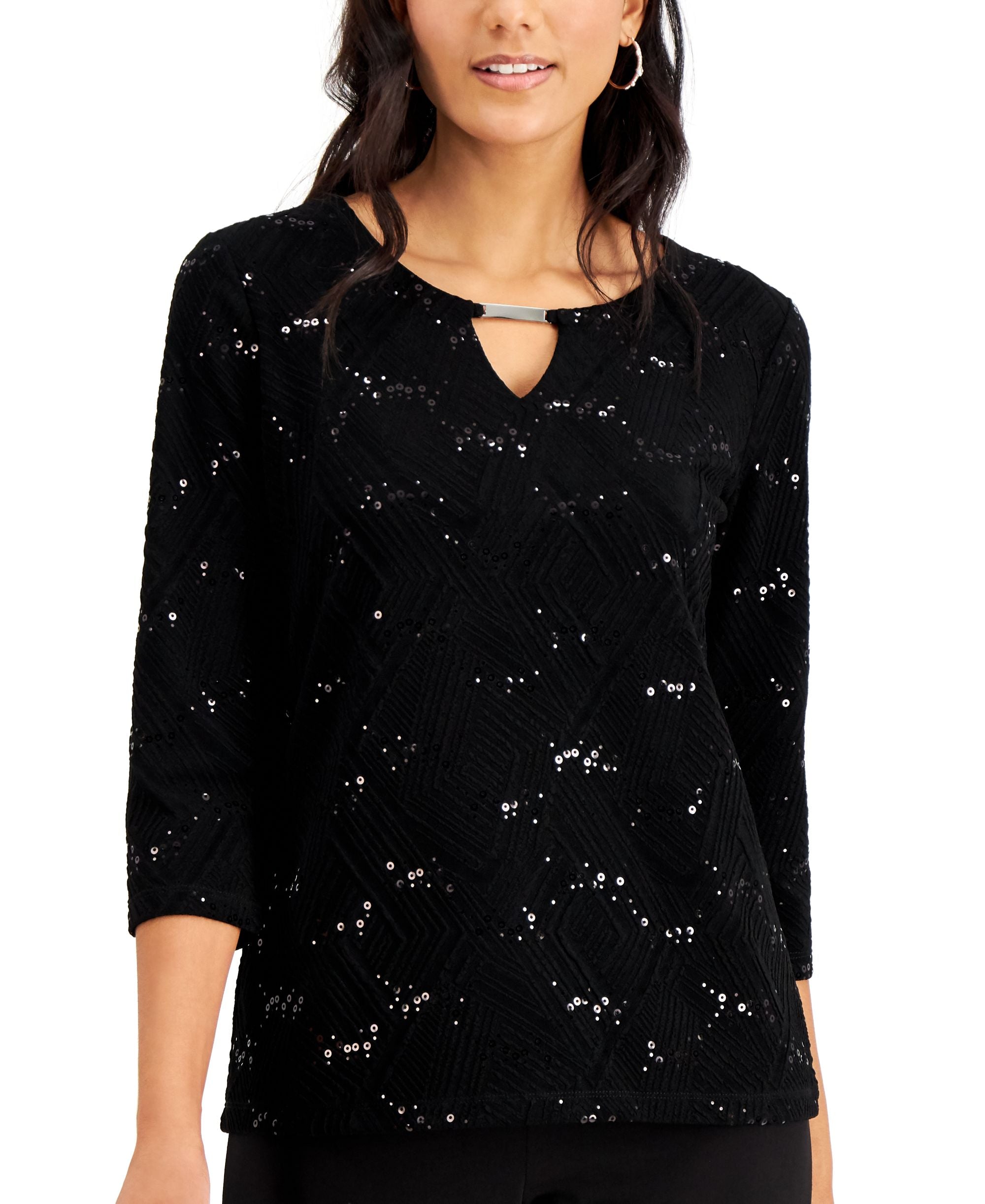 JM Collection Textured Sequined Top