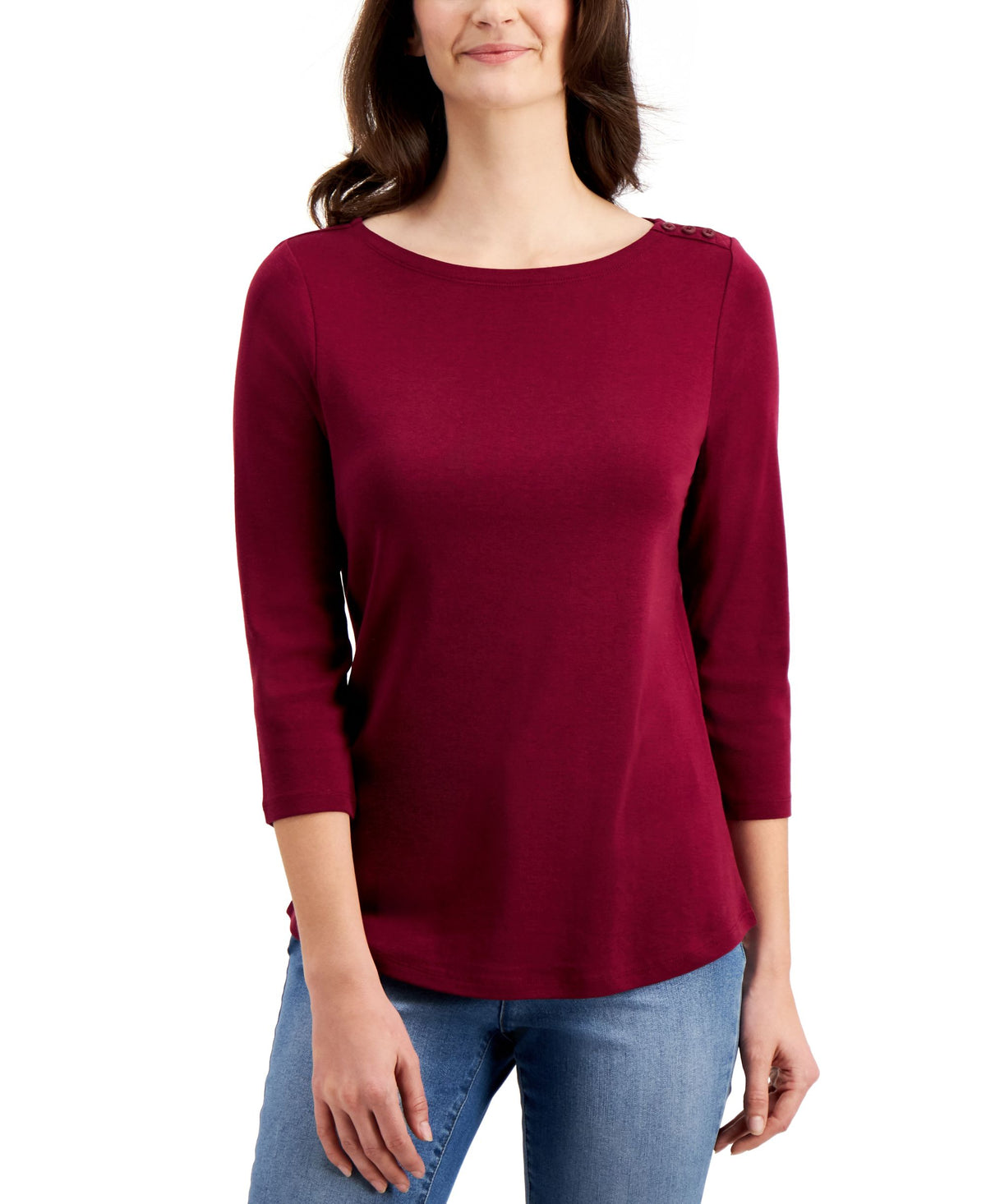 Charter Club Petite Pima Cotton Button Shoulder Top