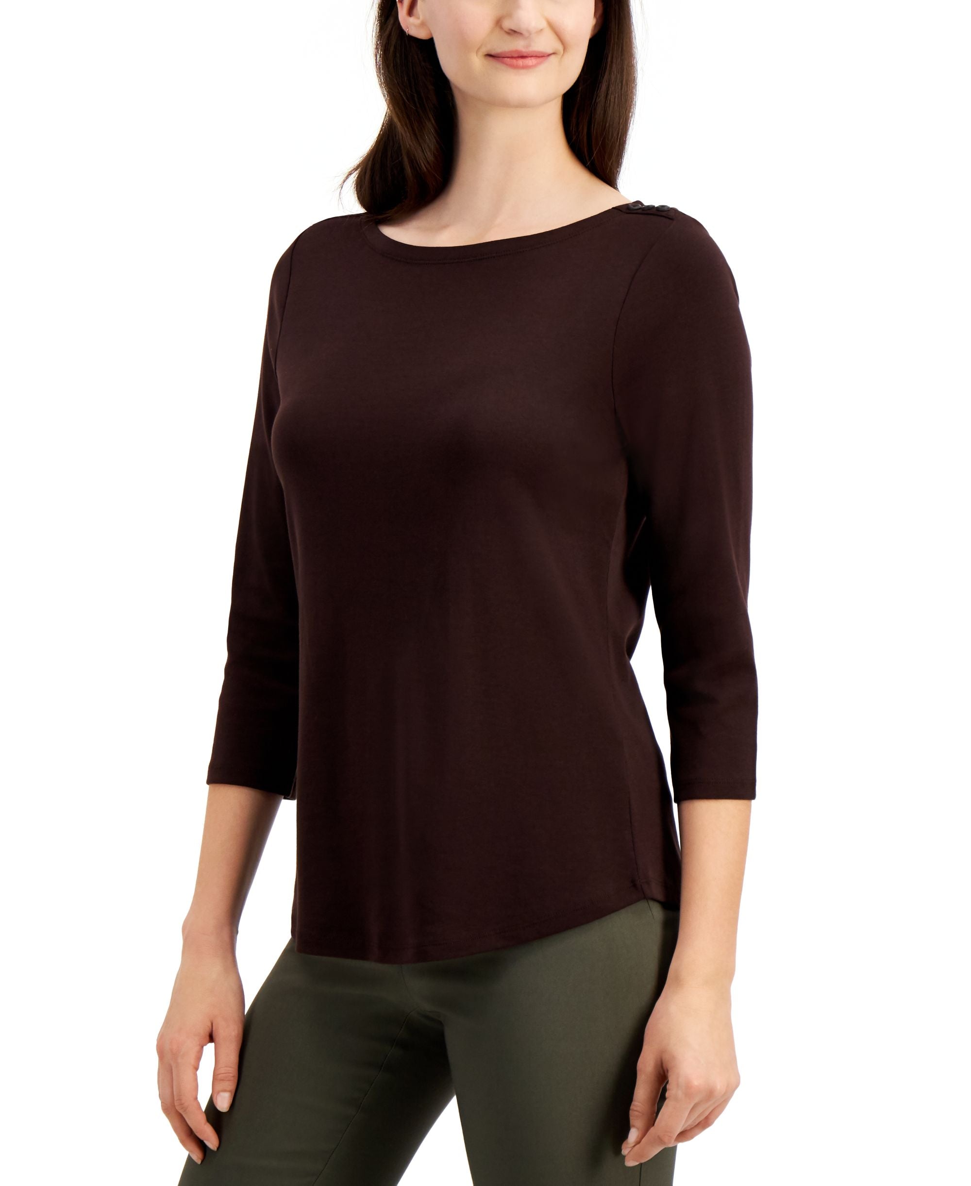 Charter Club Petite Pima Cotton Button Shoulder Top