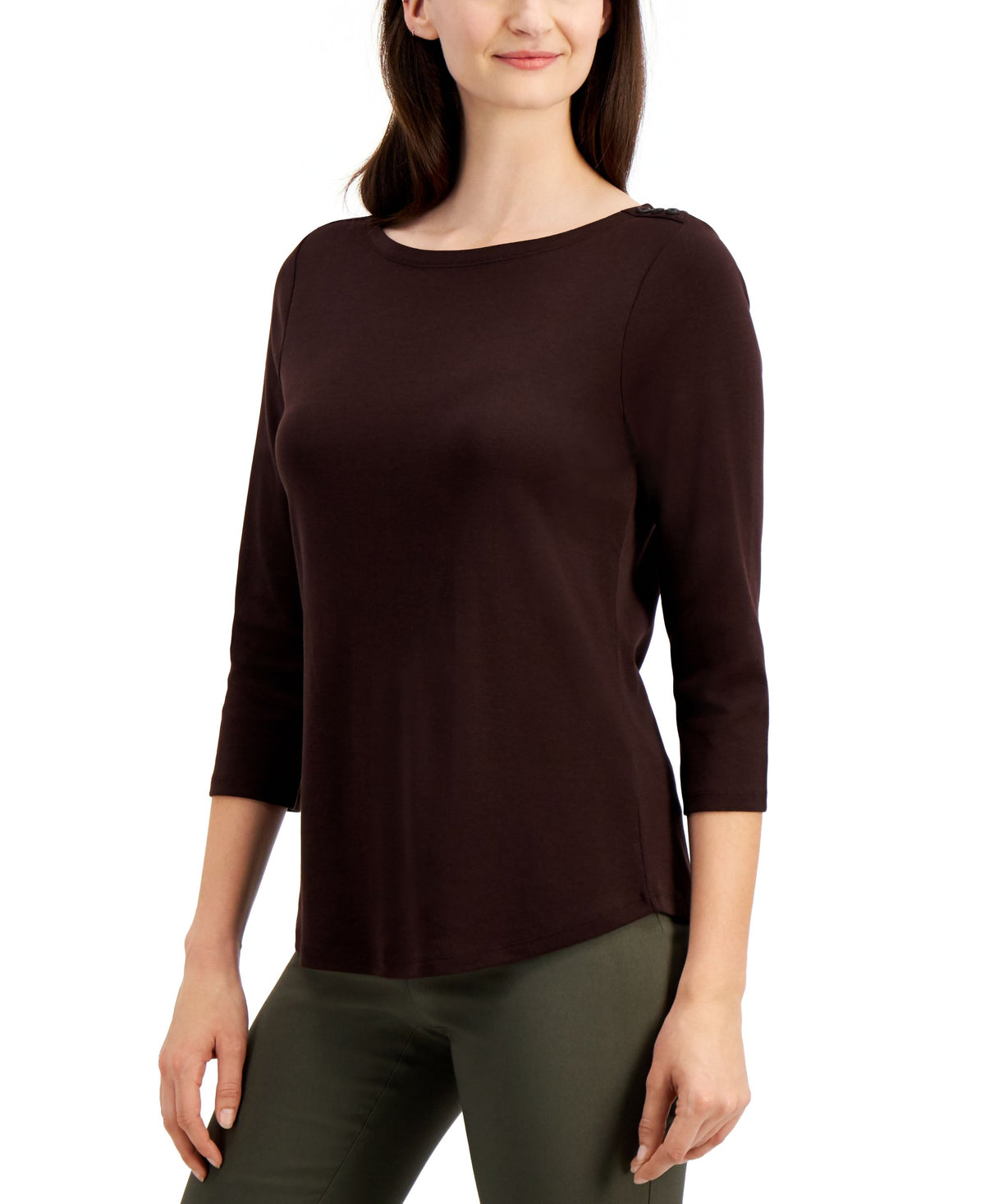 Charter Club Petite Pima Cotton Button Shoulder Top