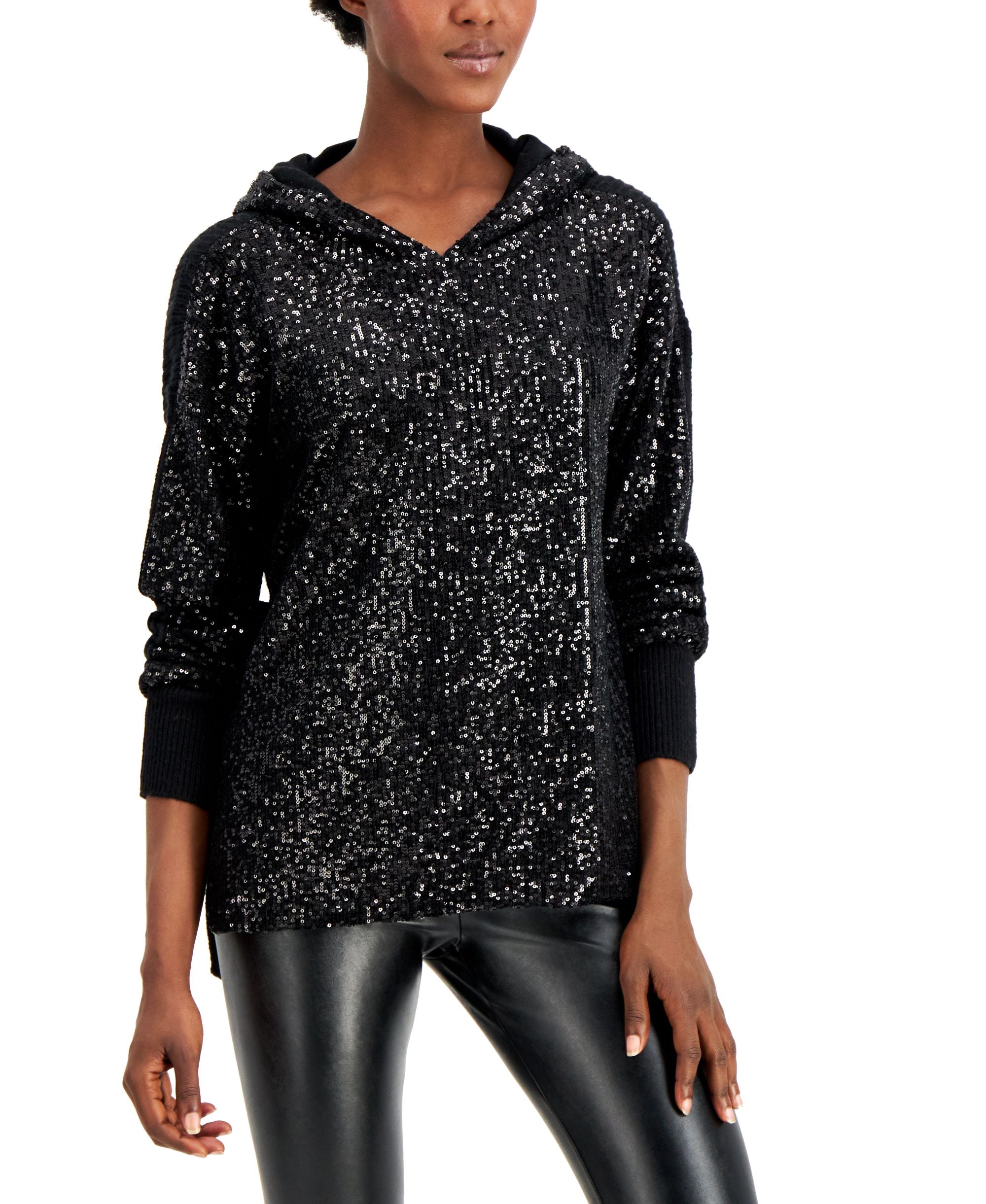 INC International Concepts Womens Sequin Front Hoodie