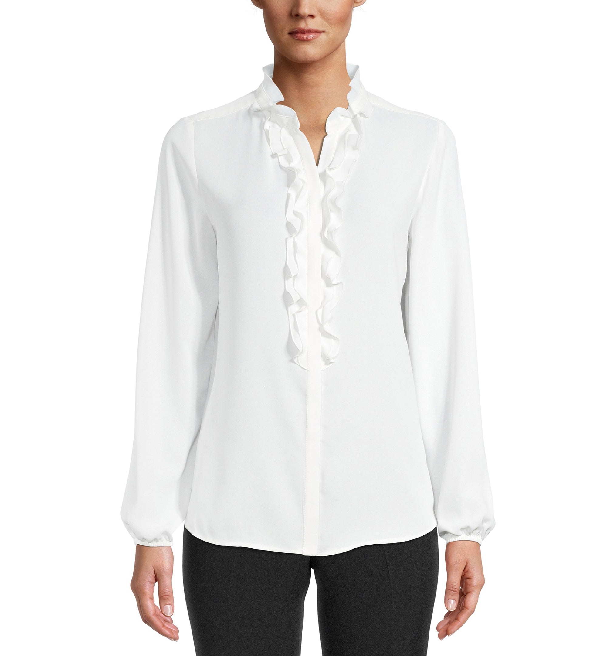 Bar III Womens Long Sleeve Ruffled Blouse