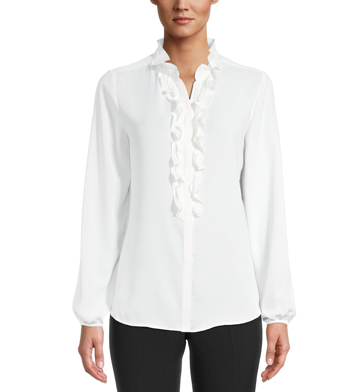 Bar III Womens Long Sleeve Ruffled Blouse