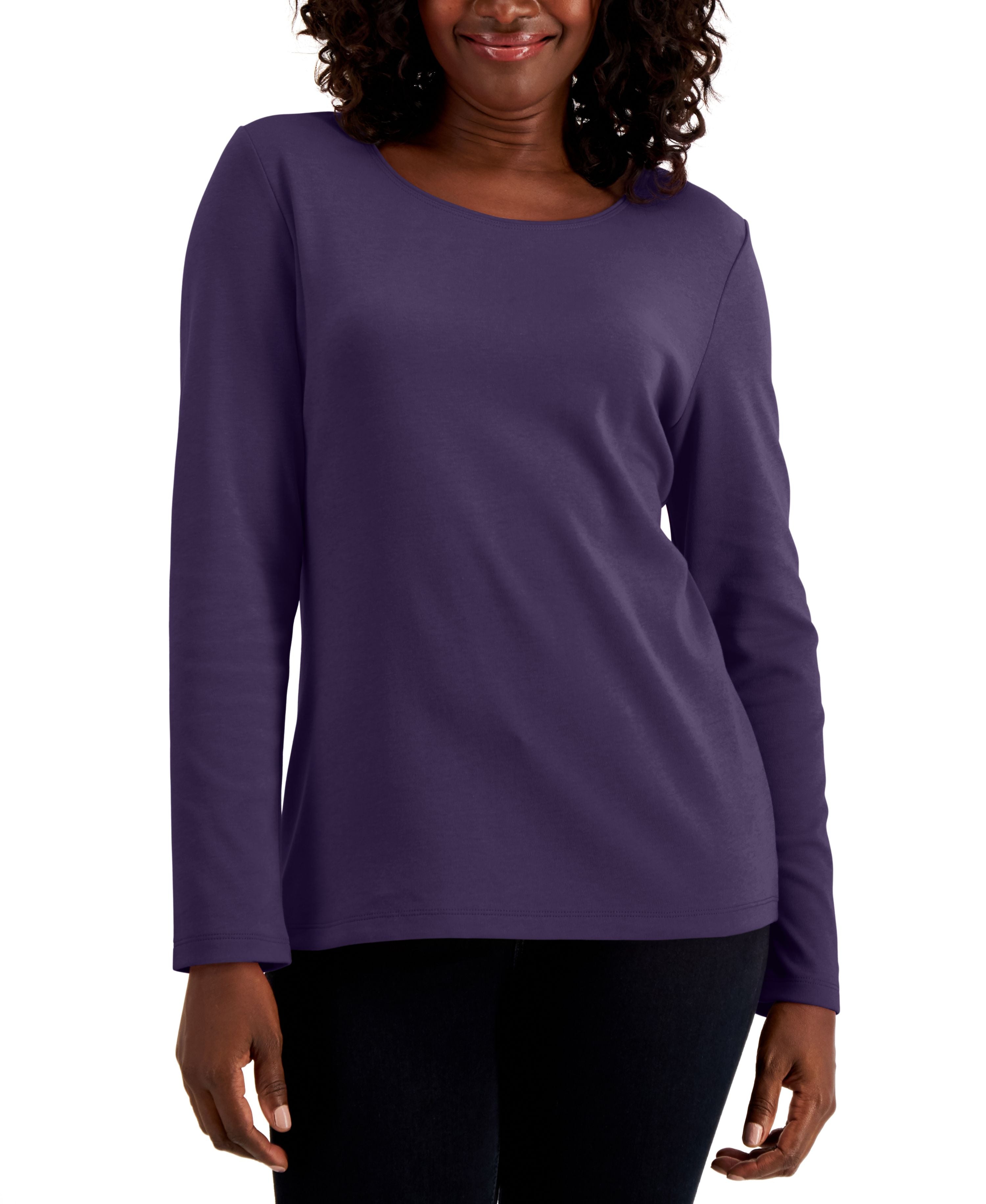 Long Sleeve Cotton Scoop-Neckline Top