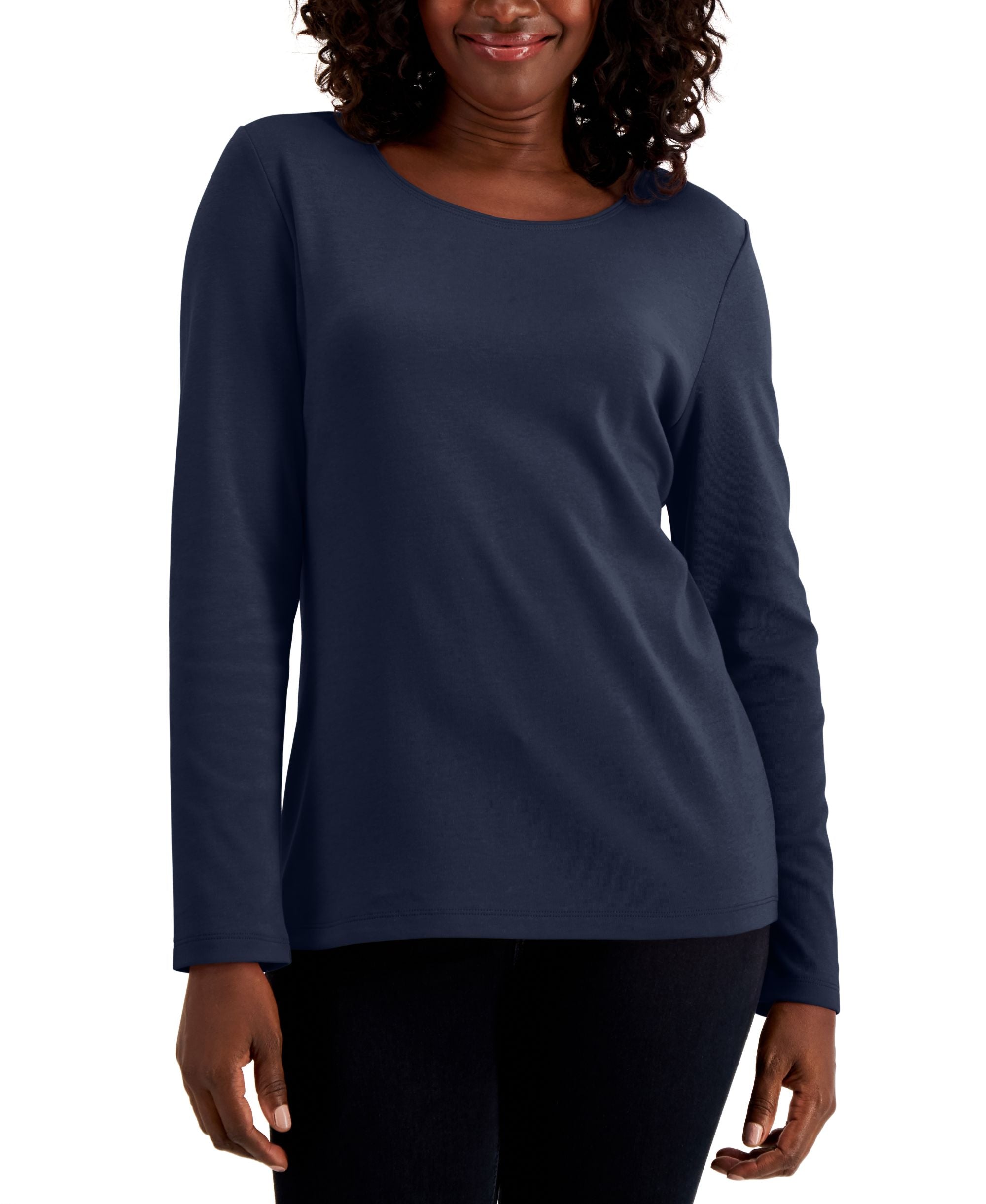 Long Sleeve Cotton Scoop-Neckline Top