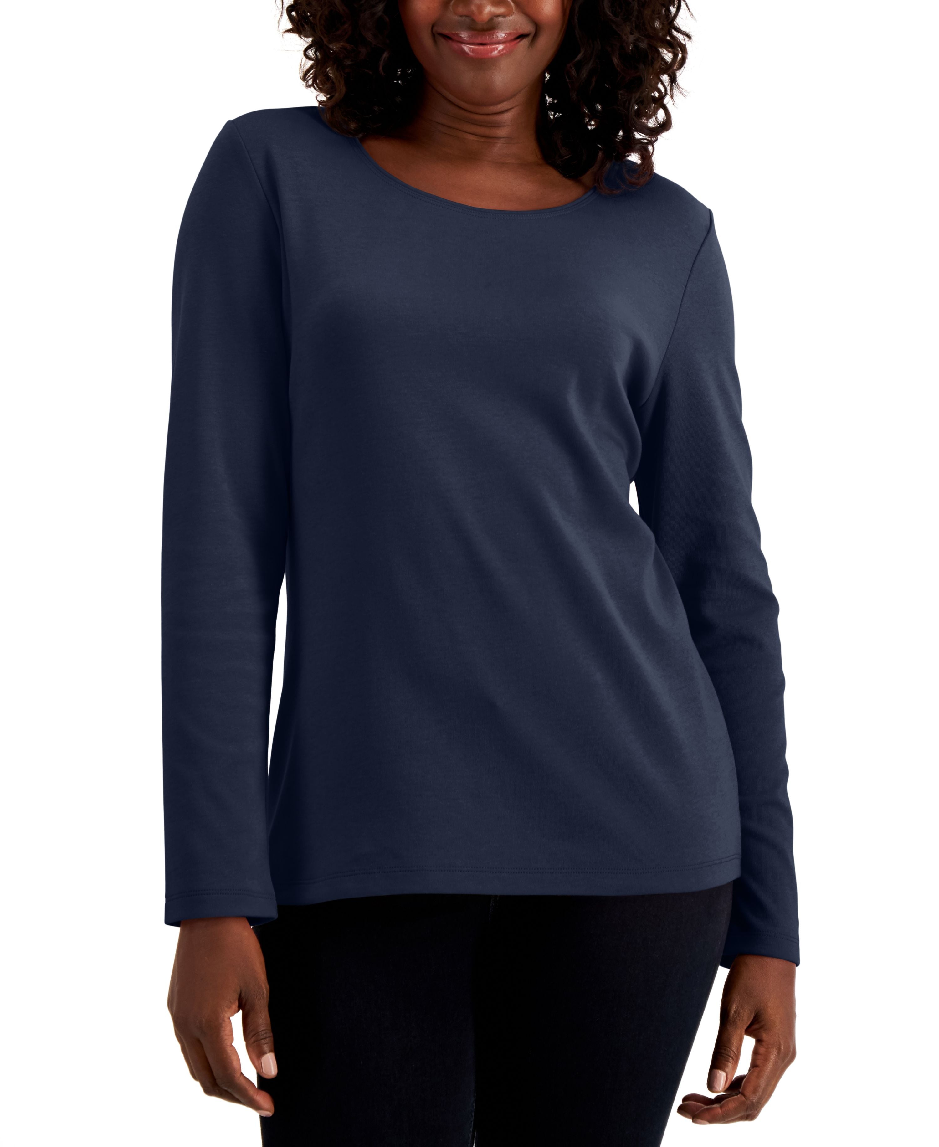 Long Sleeve Cotton Scoop-Neckline Top
