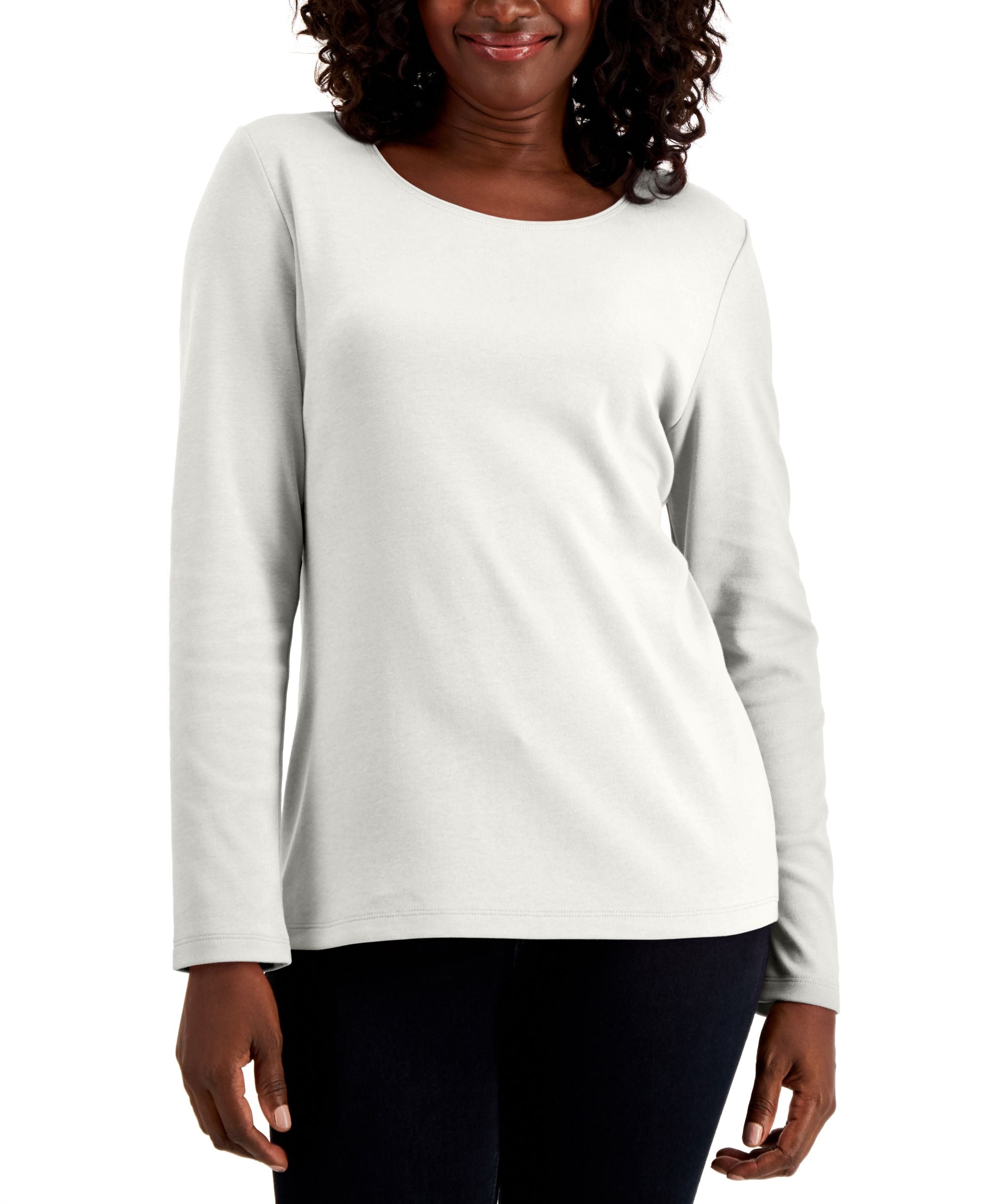 Long Sleeve Cotton Scoop-Neckline Top