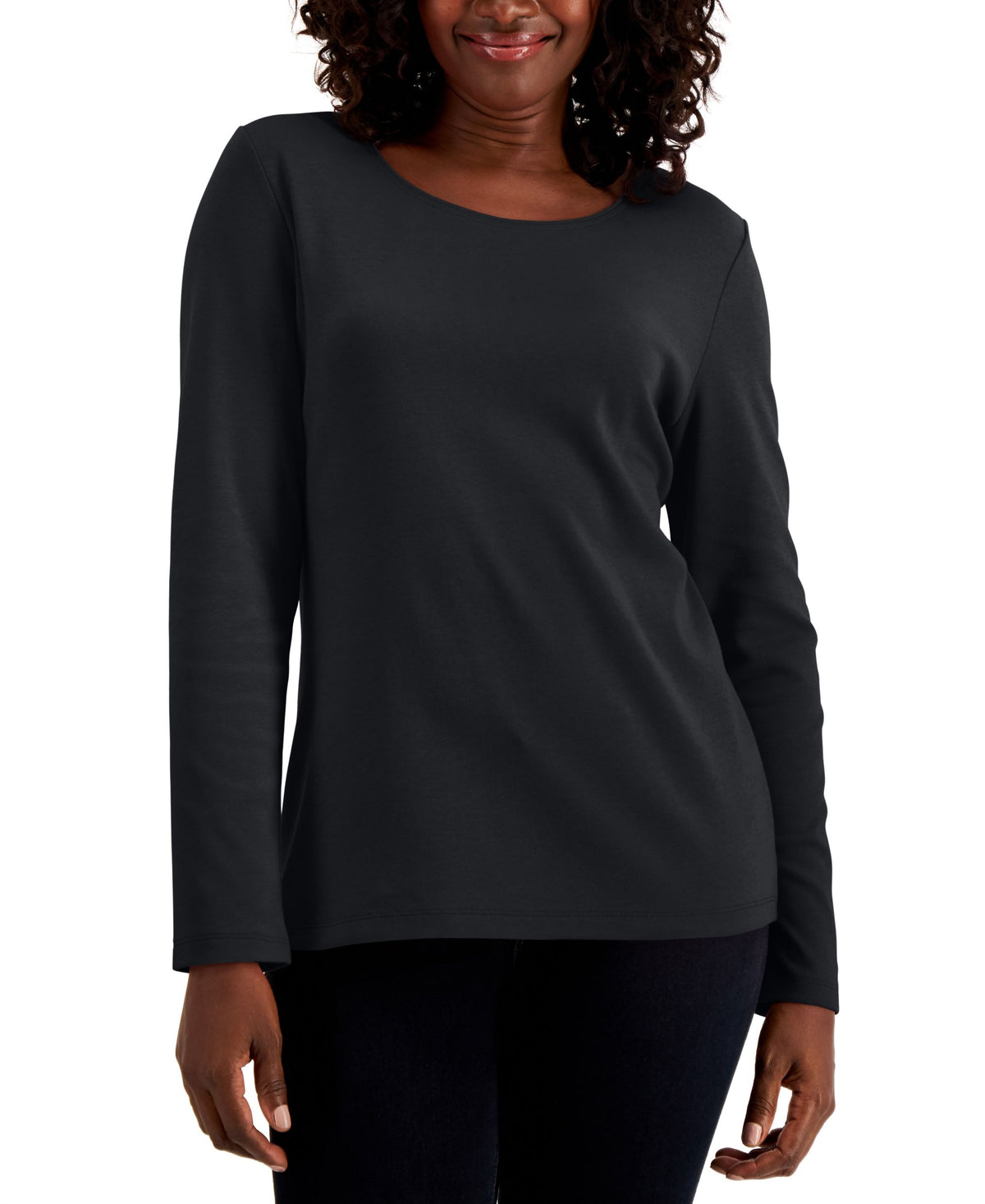 Long Sleeve Cotton Scoop-Neckline Top