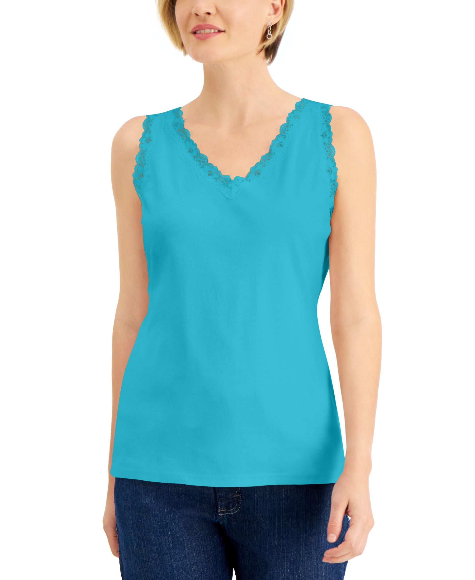 Cotton Scalloped-Lace Tank Top