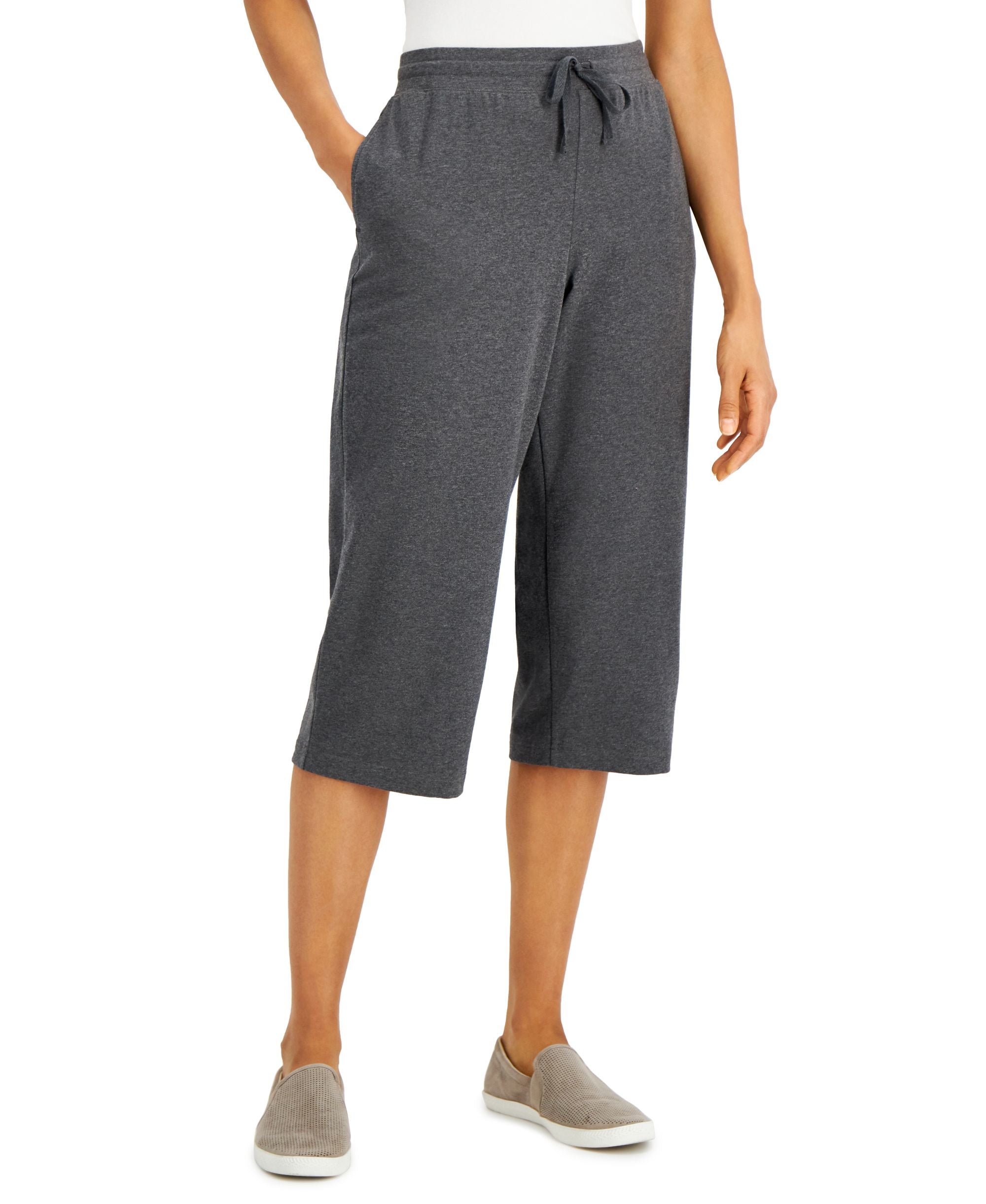 Petite Knit Drawstring Capri Pants