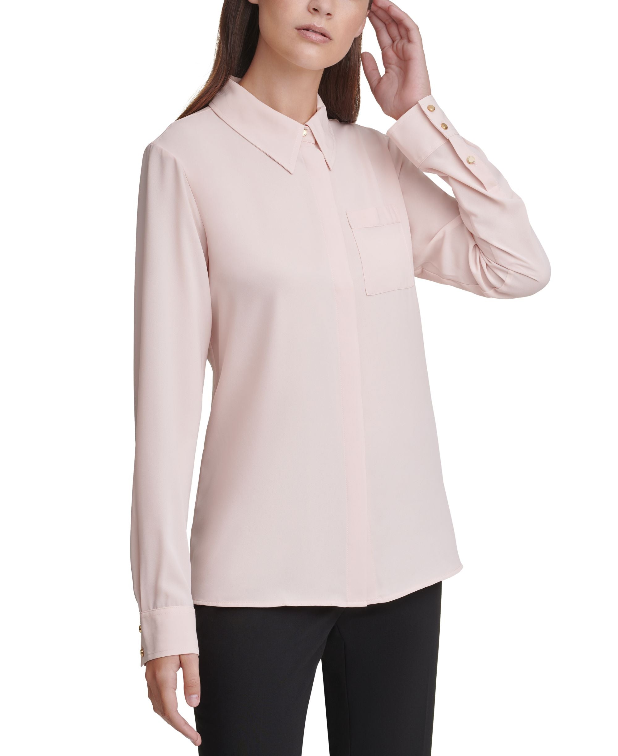 Calvin Klein Petite Long Sleeve Button Down Blouse