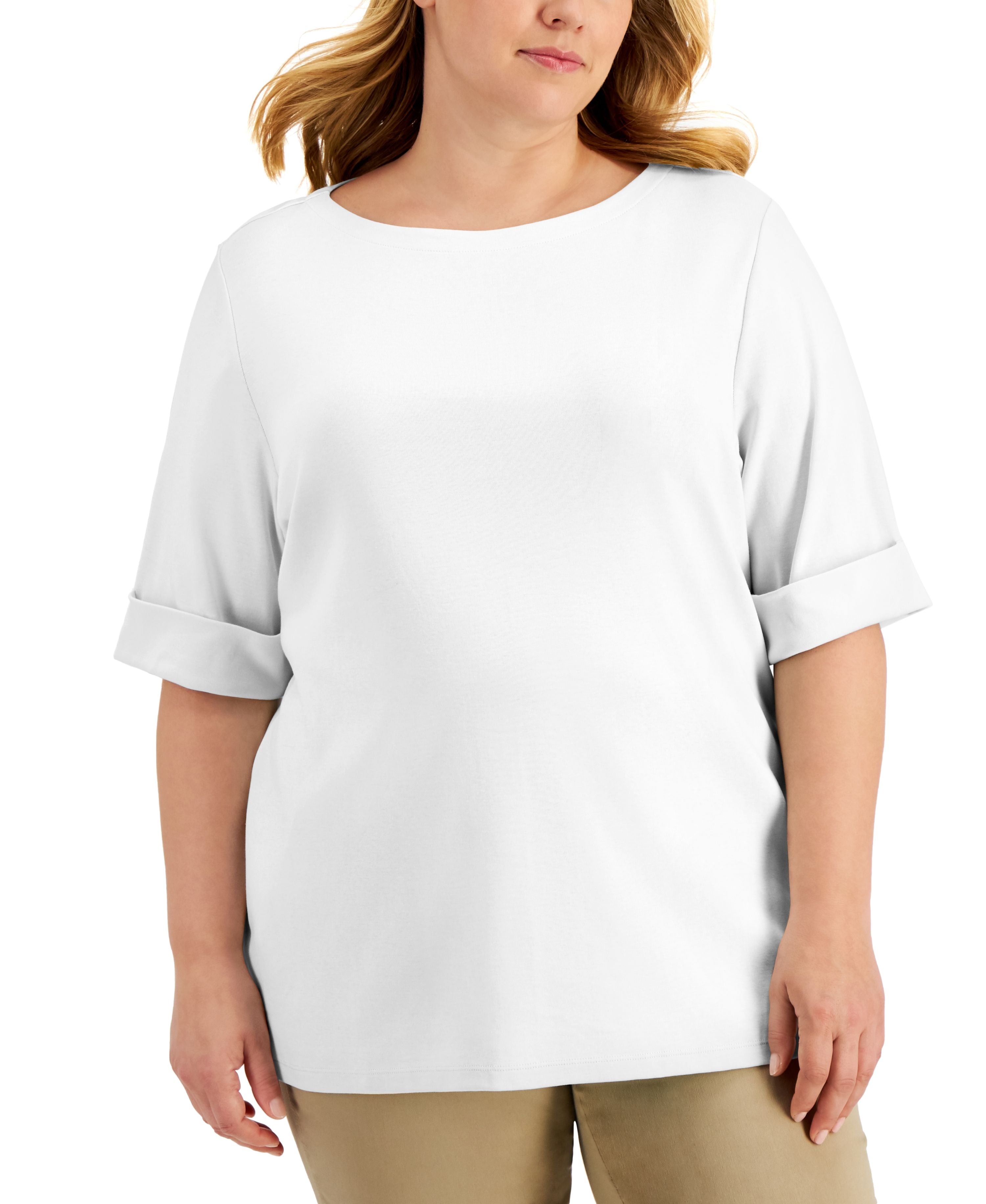 Plus Size Cotton Elbow-Sleeve Top