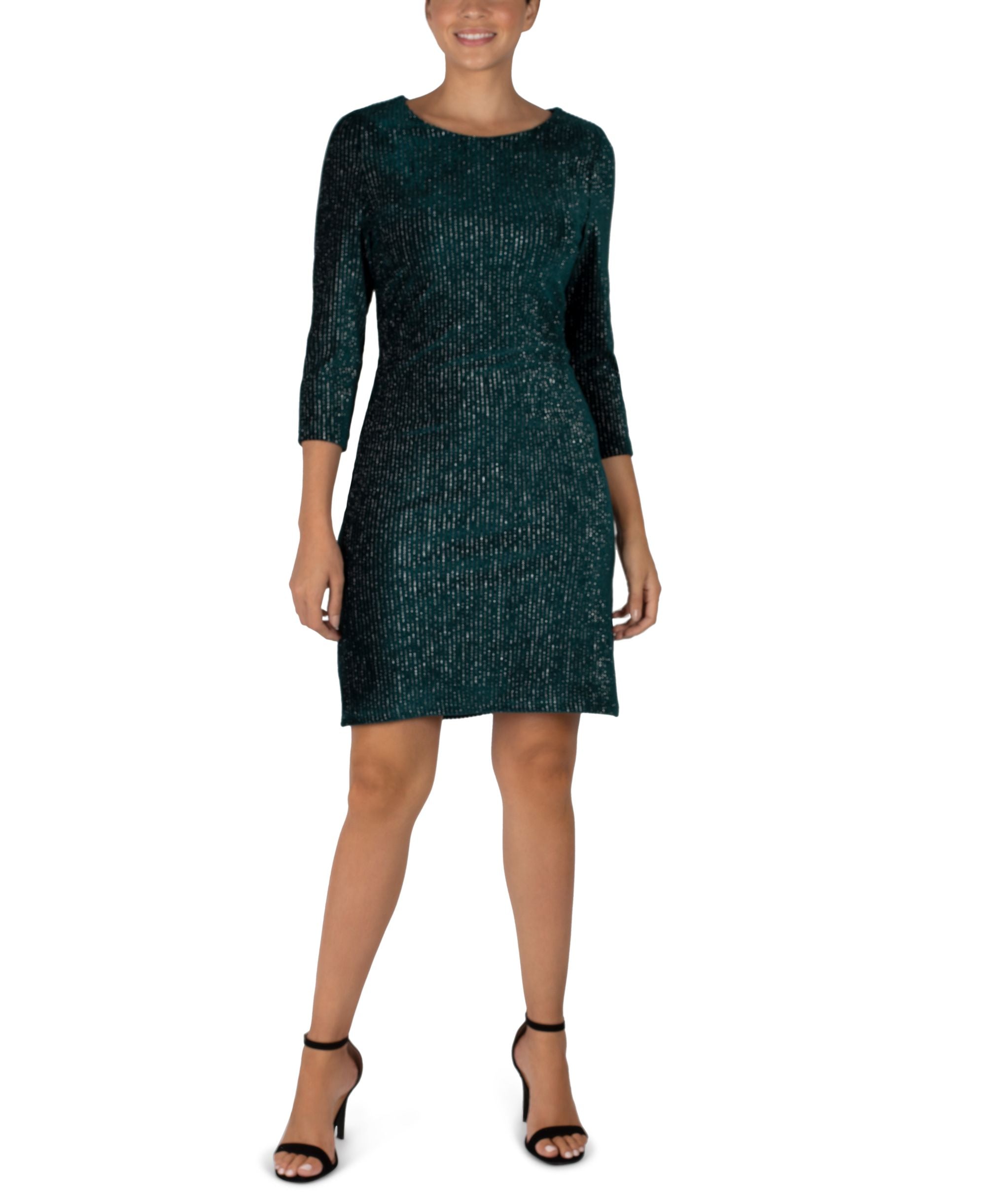 Julia Jordan 3/4 Sleeve Shiny Textured Velvet Sheath Dress