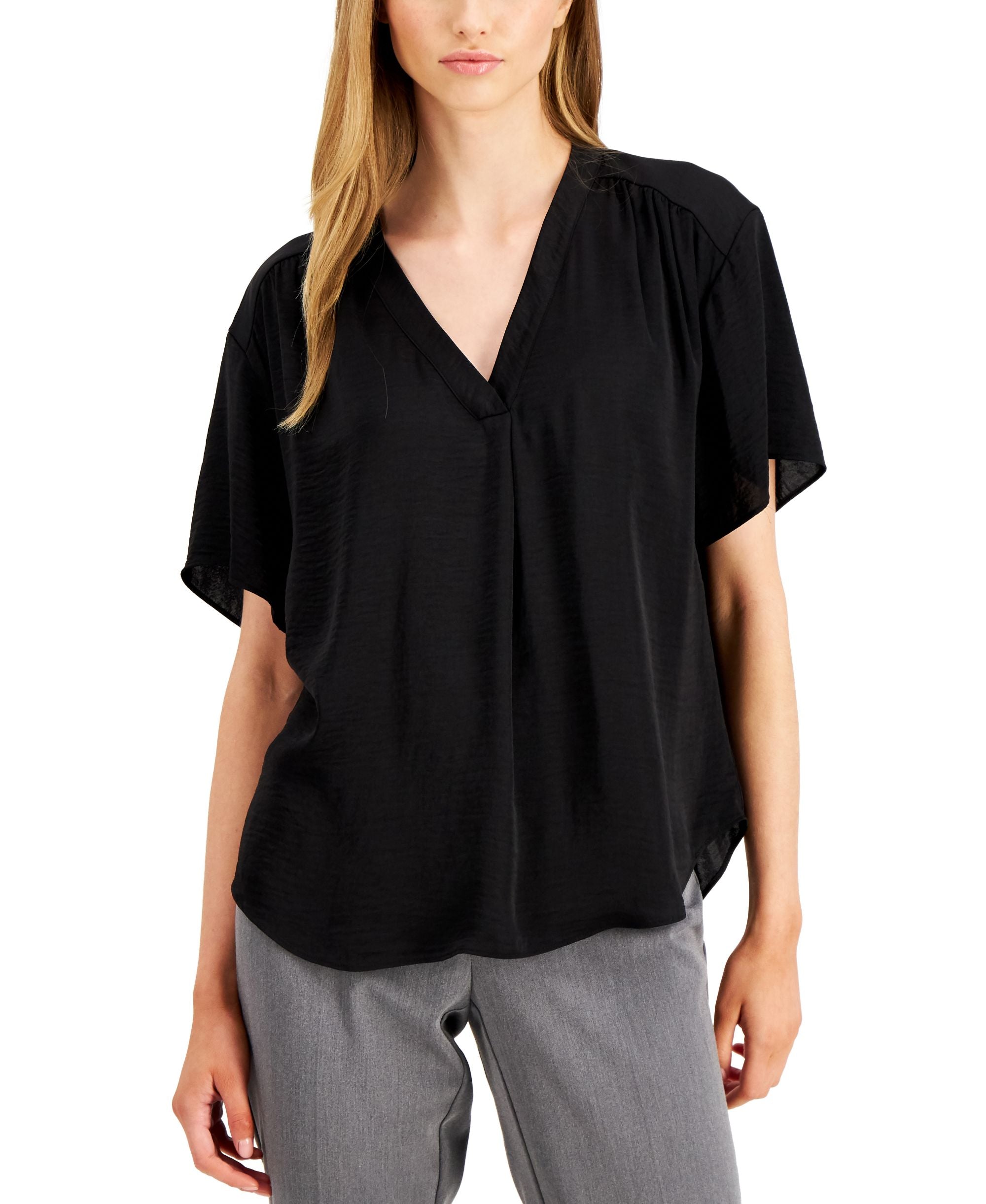 Alfani Shirred V Neck Dolman Sleeve Top