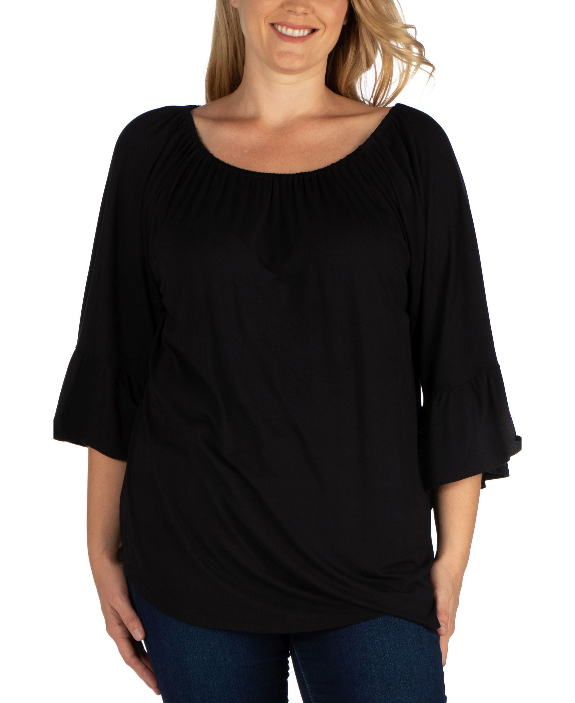 Womens Plus Size Flared Long Sleeves Henley Tunic Top
