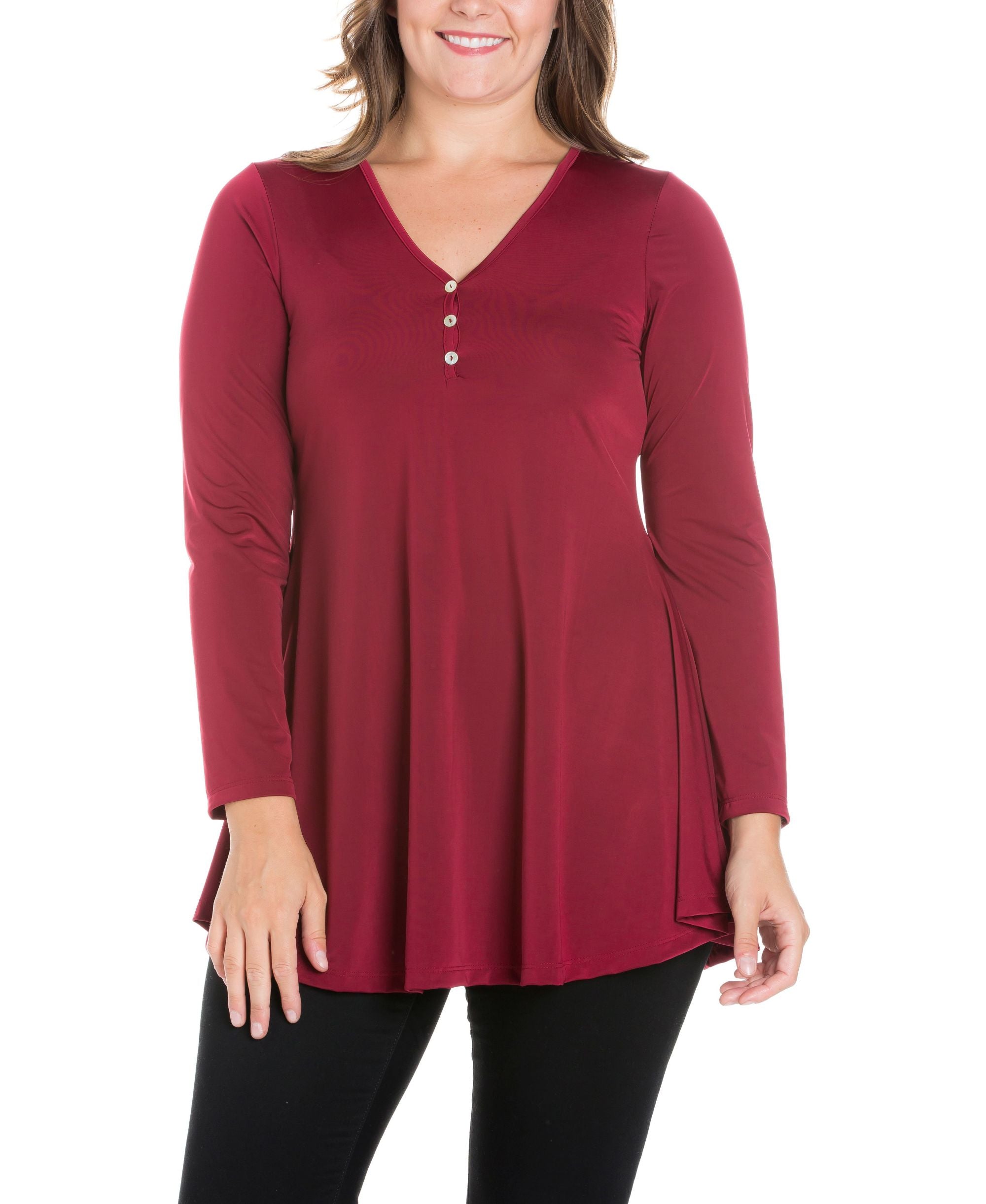 Women's Plus Size Flared Long Sleeves Henley Tunic Top