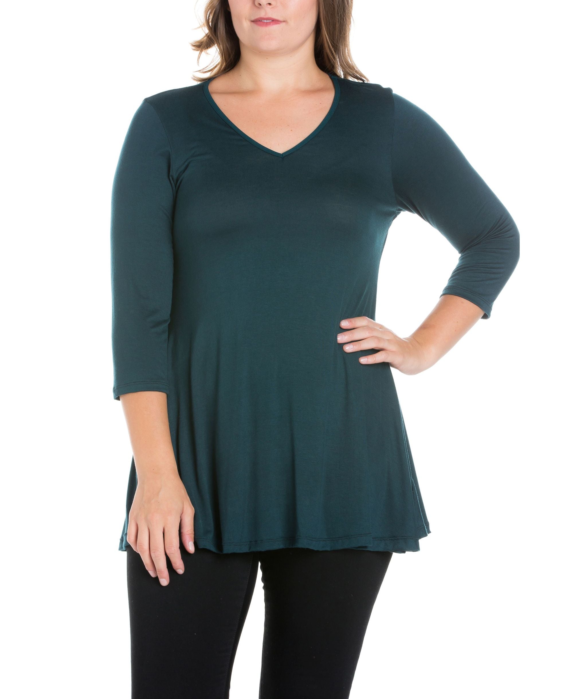 Womens Plus Size Three Quarter Sleeves V Neck Tunic Top