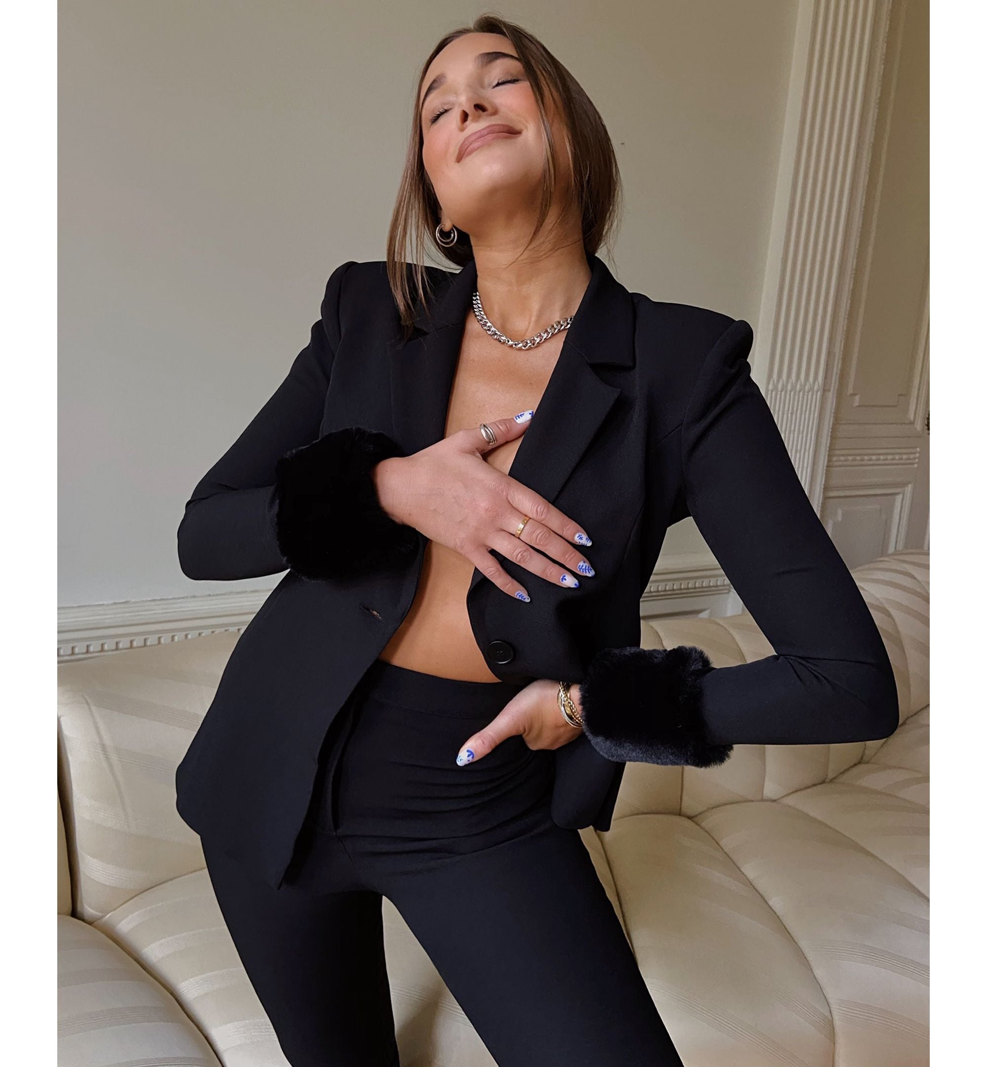 Faux-Fur-Trim Blazer