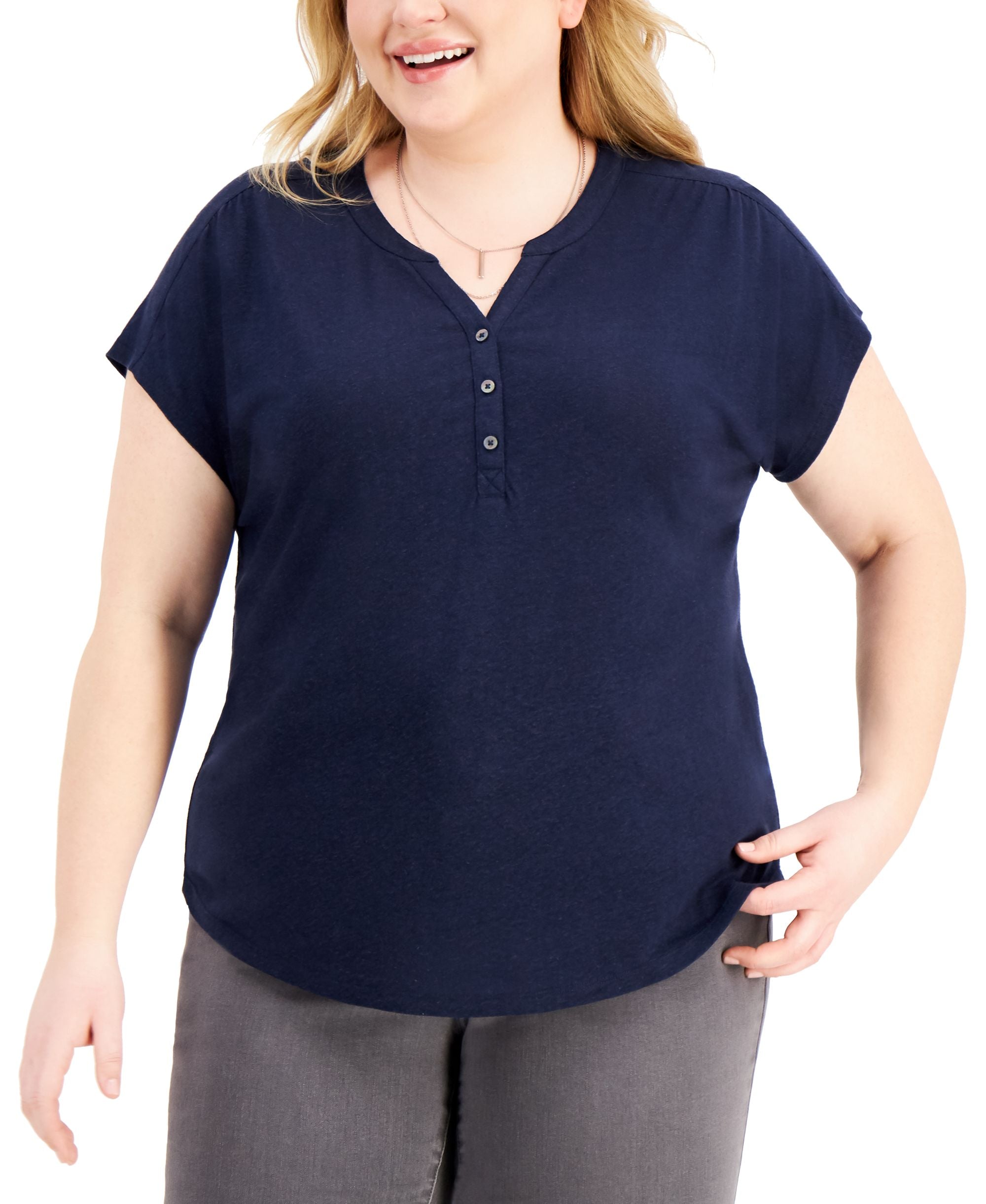 Style & Co Plus Size Split Neck Top
