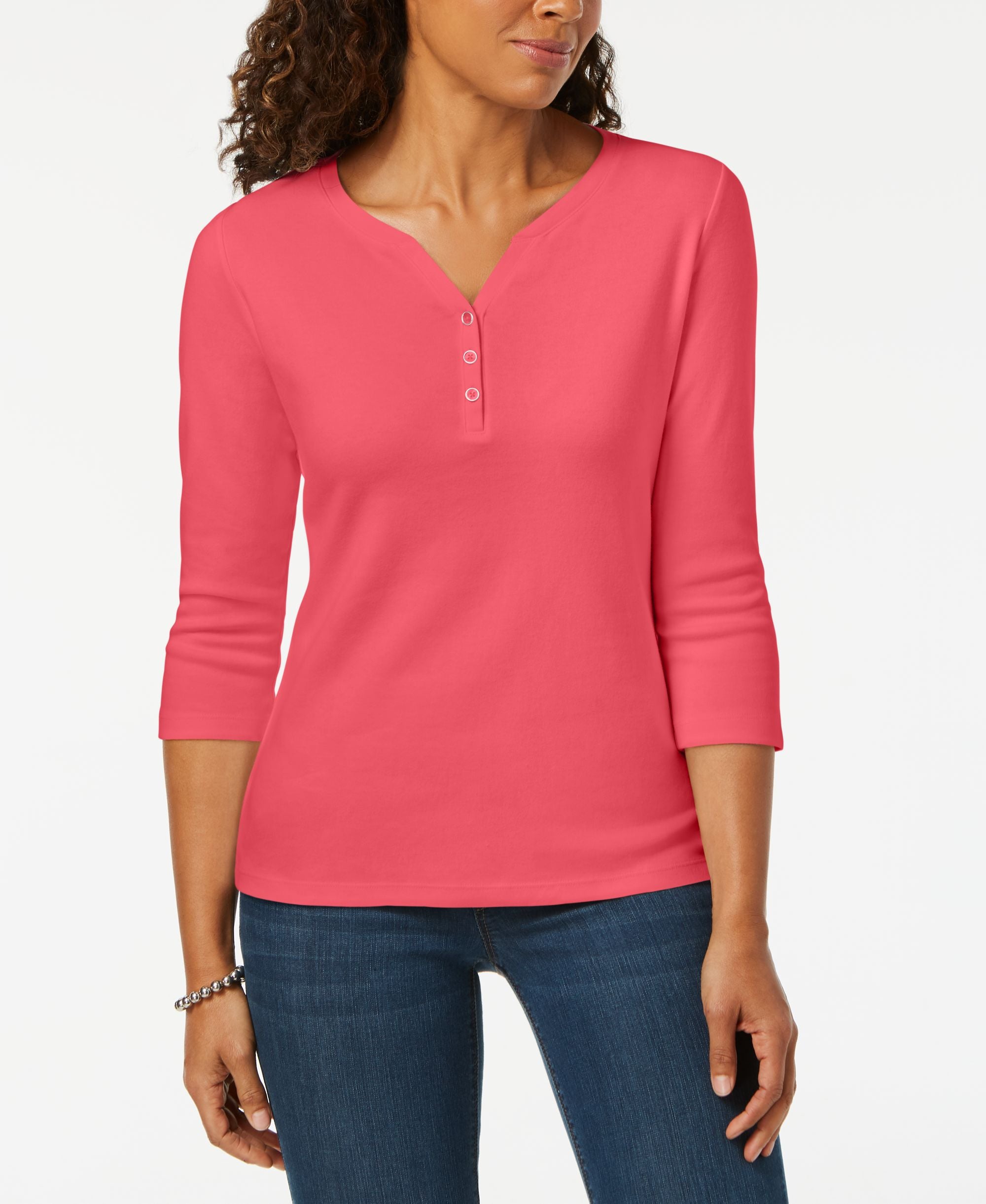 Petite 3/4-Sleeve Henley Shirt