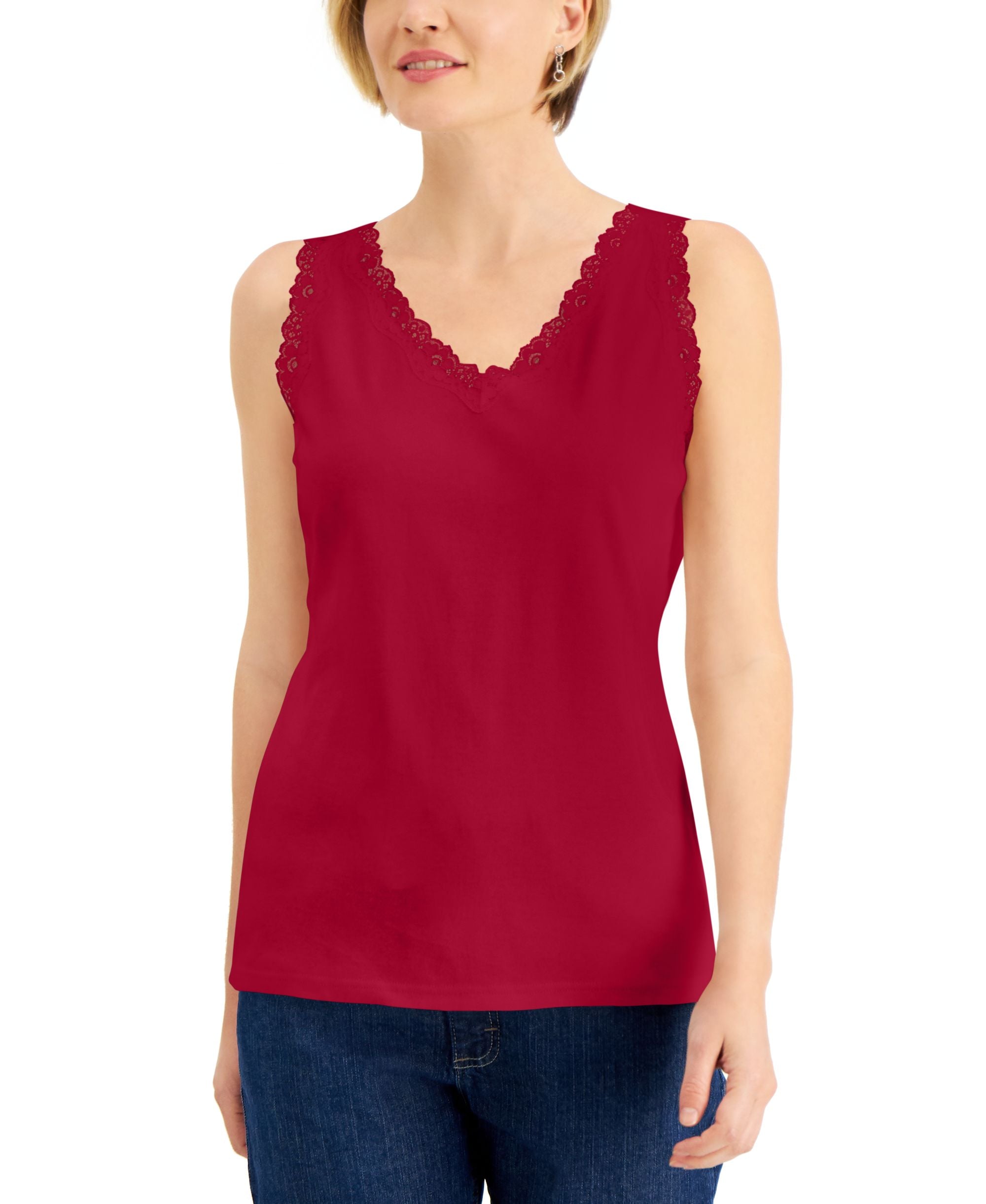 Cotton Scalloped-Lace Tank Top