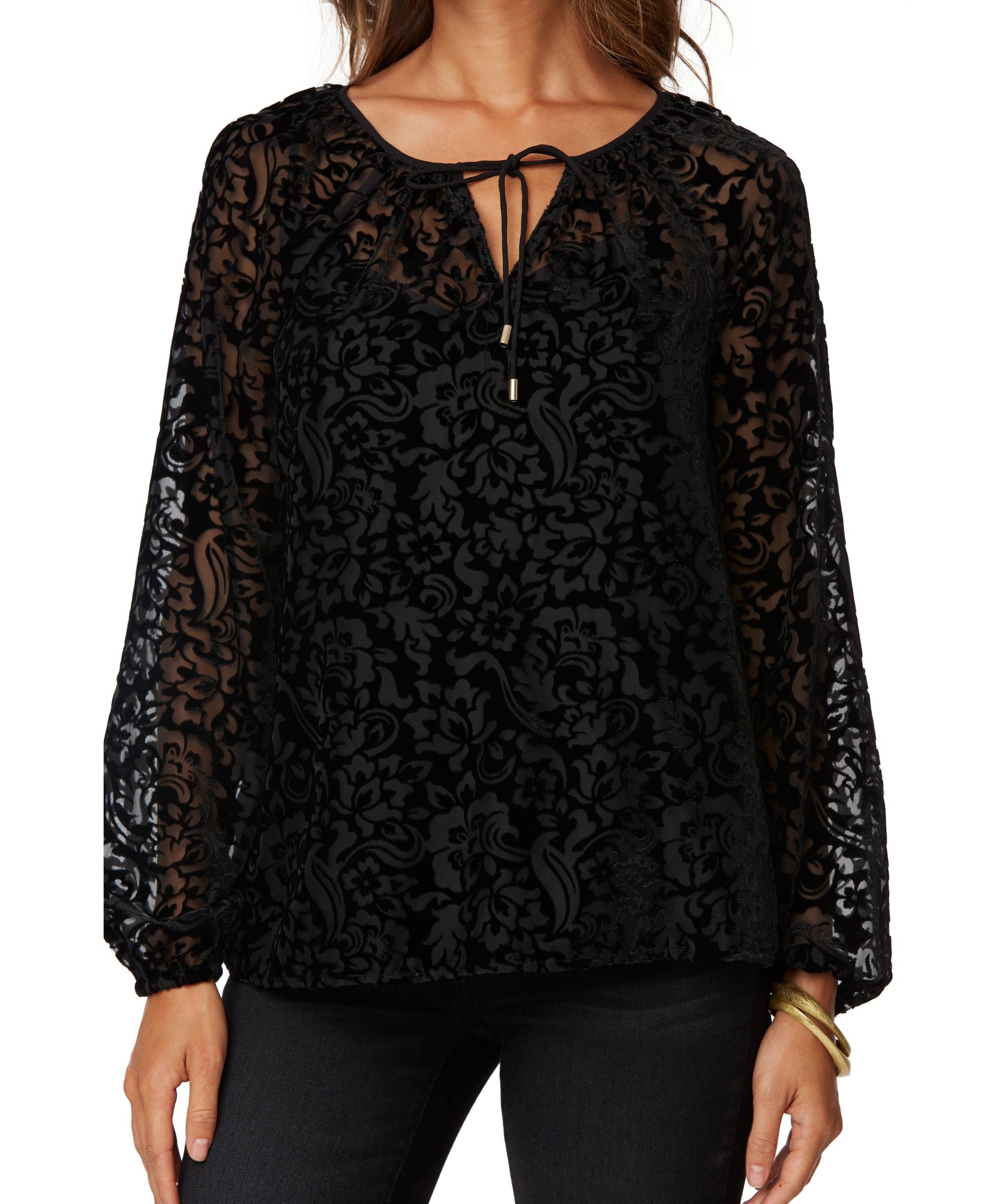 Flocked Split-Neck Top
