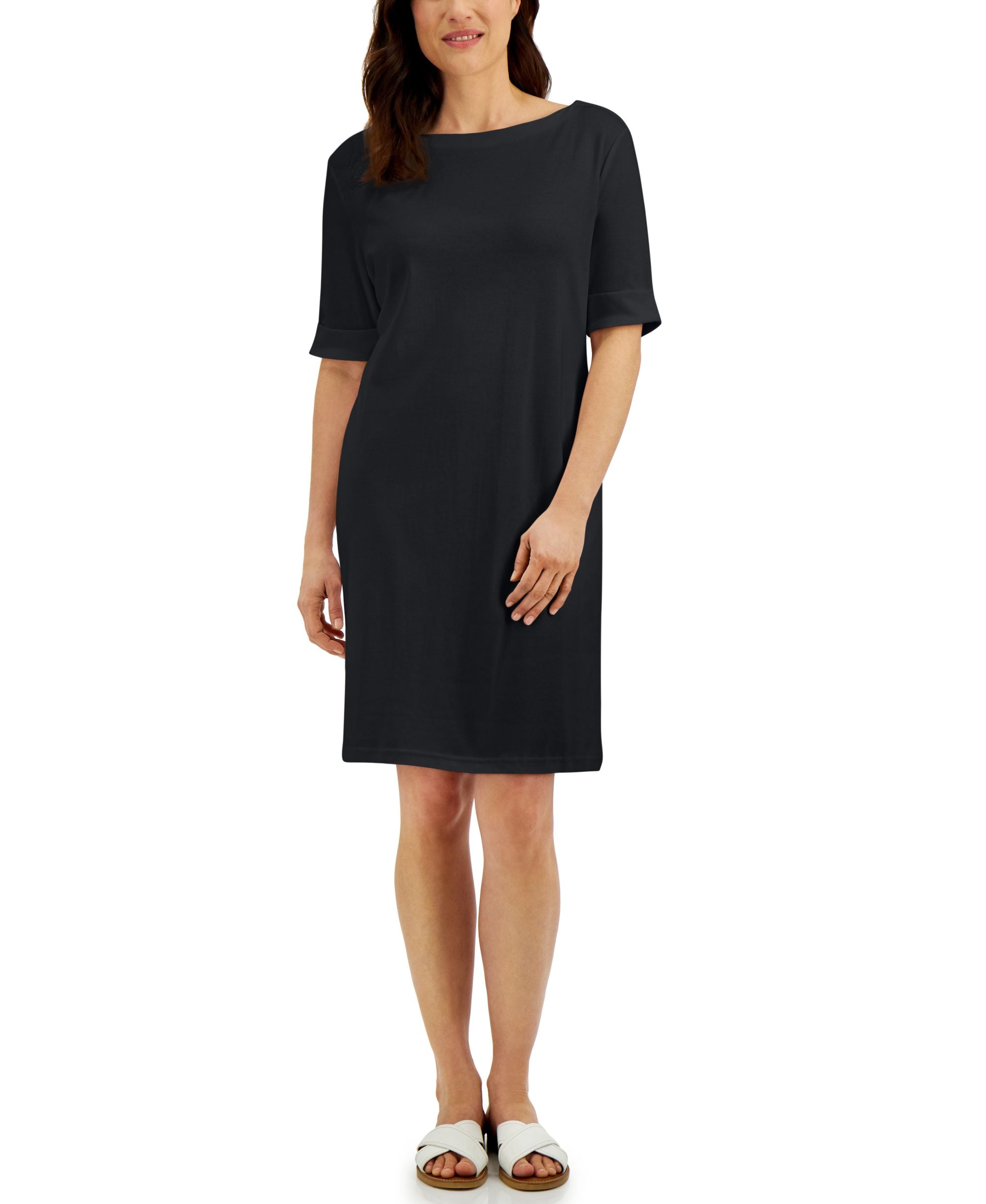 Karen Scott Cotton Cuffed Sleeve Dress