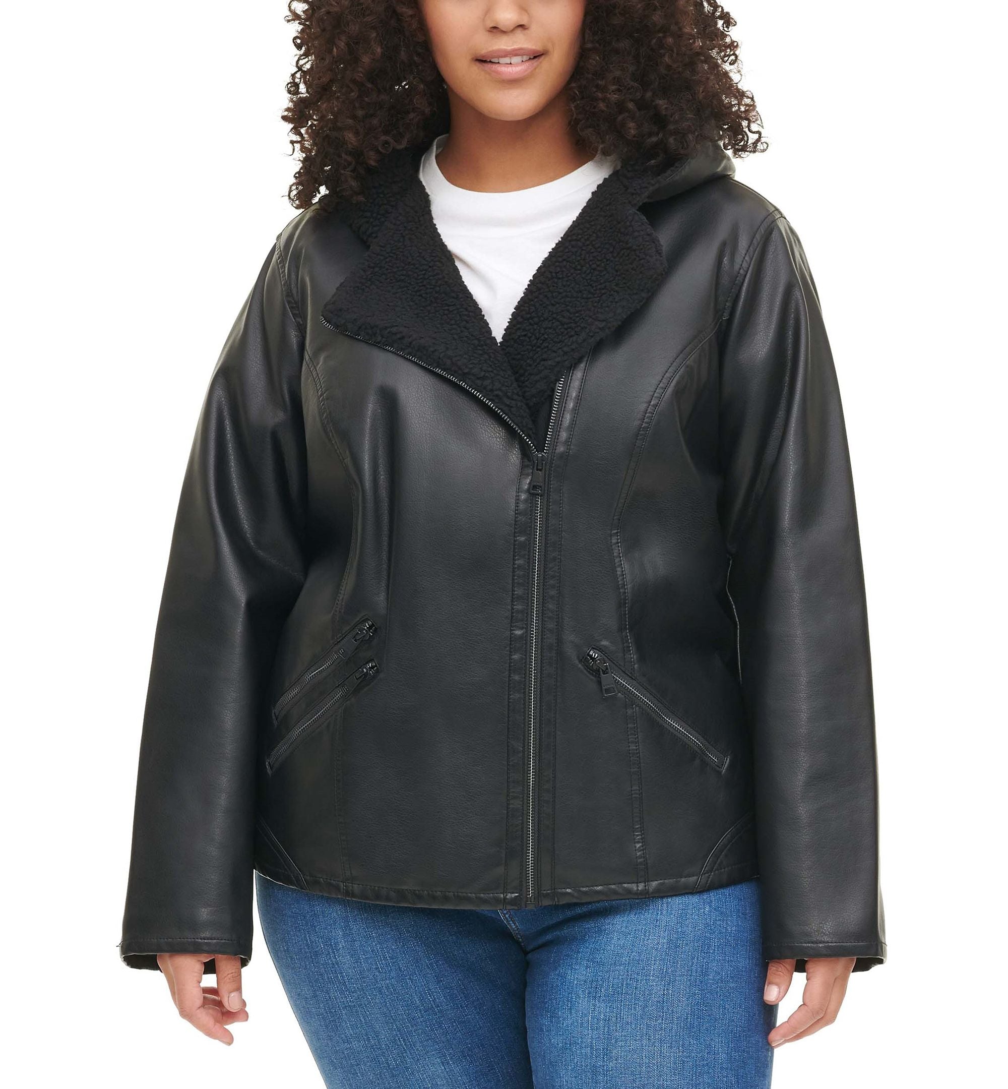 Levis Plus Size Faux Sherpa Lined Hooded Moto Jacket