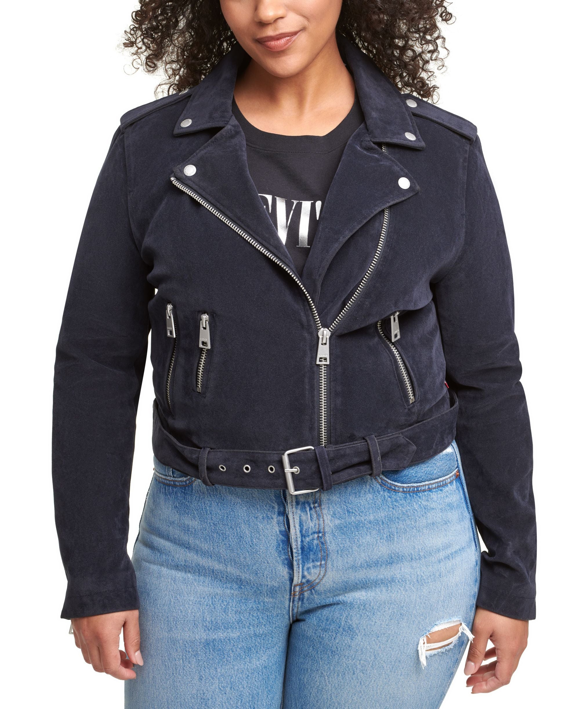 Levis Trendy Plus Size Faux Suede Moto Jacket