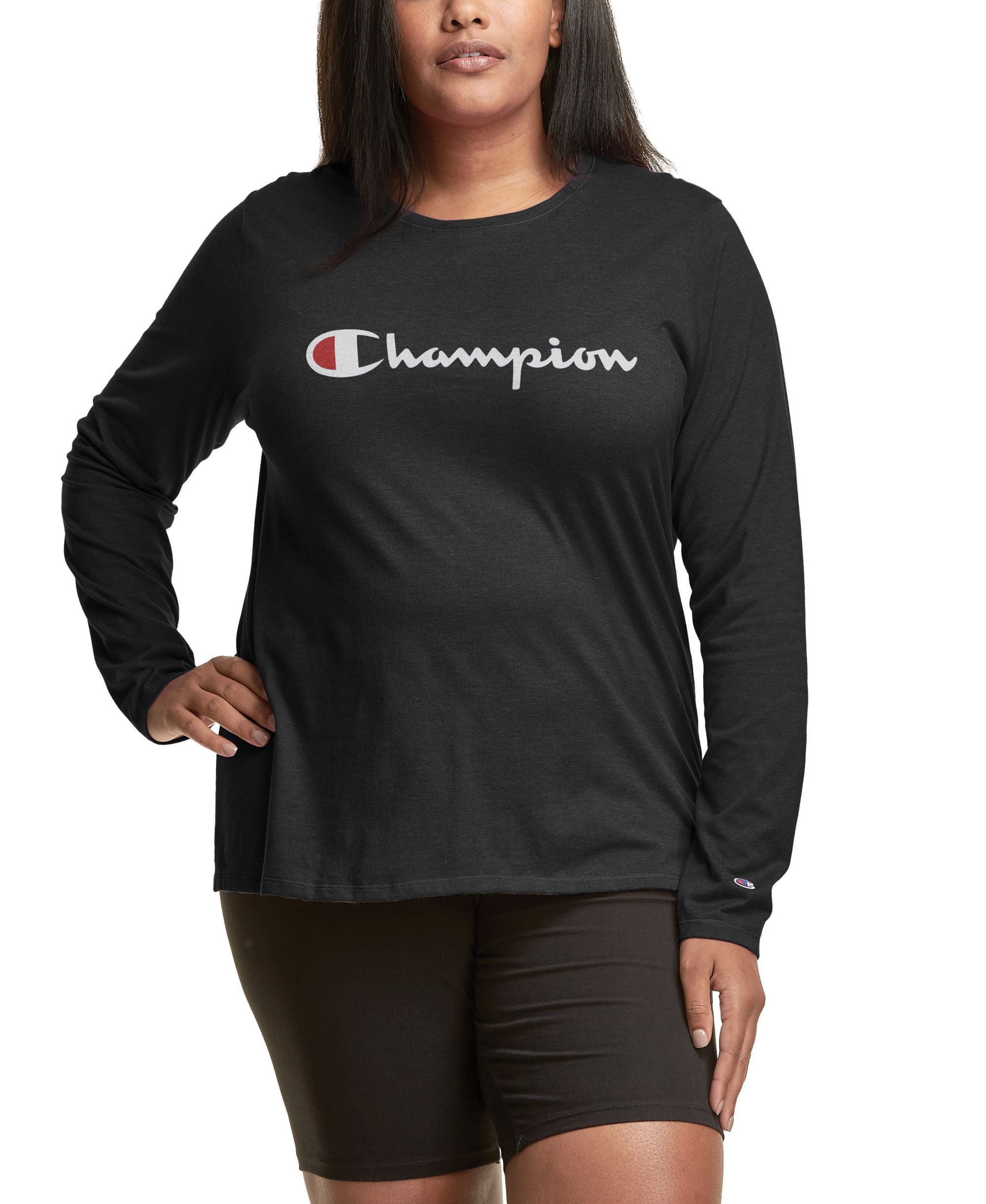Champion Plus Size Long-Sleeve Logo T-Shirt