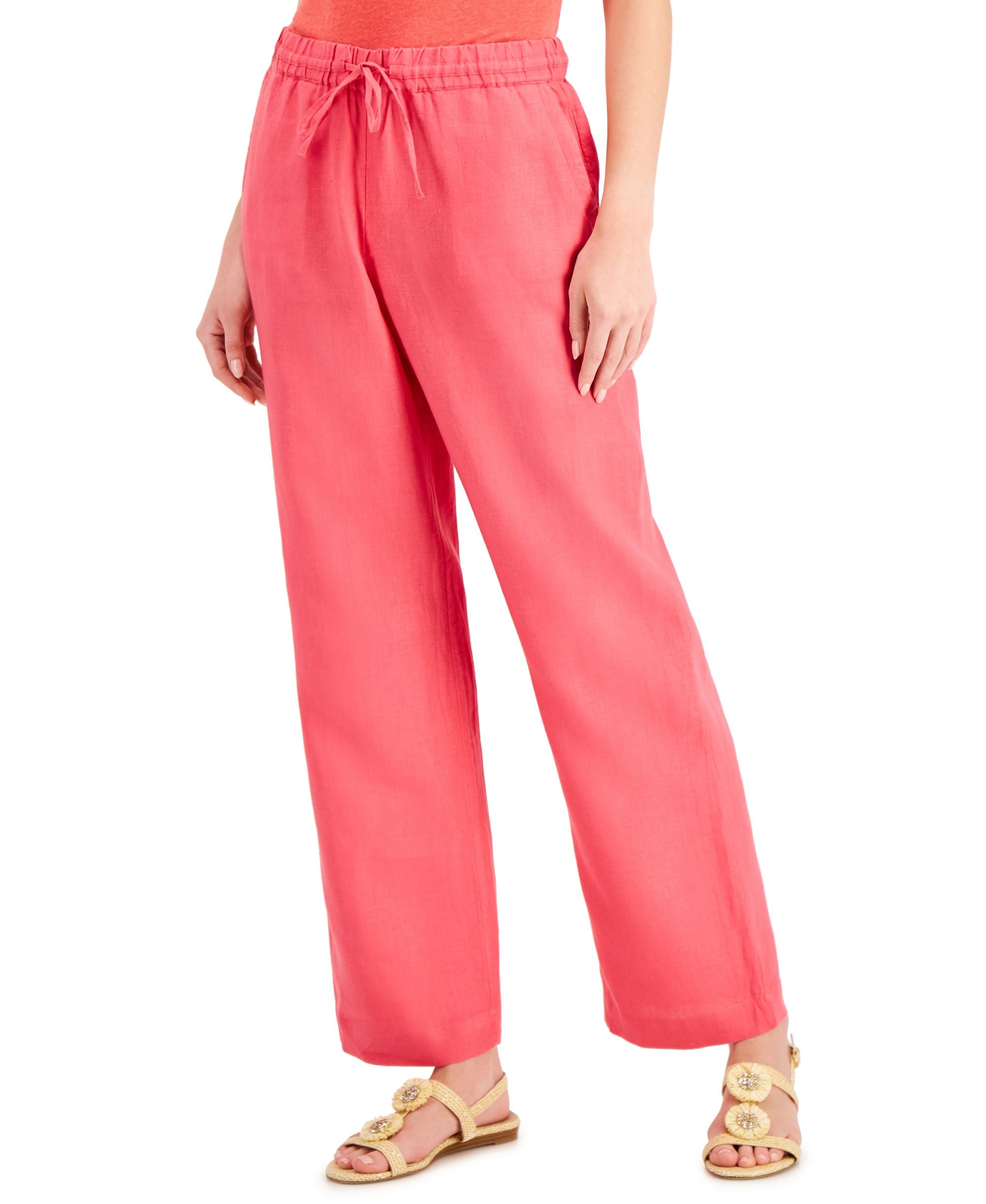 Women's 100% Linen Drawstring-Waist Pants