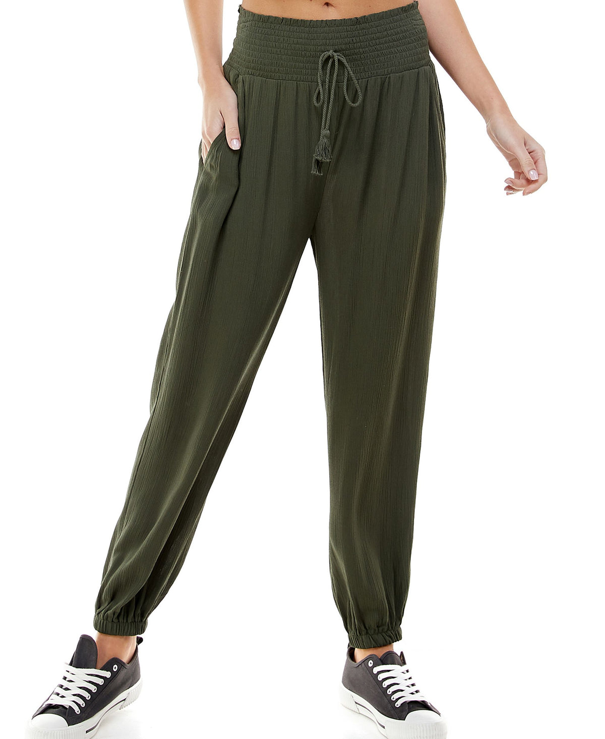 Juniors' Smocked Jogger Pants