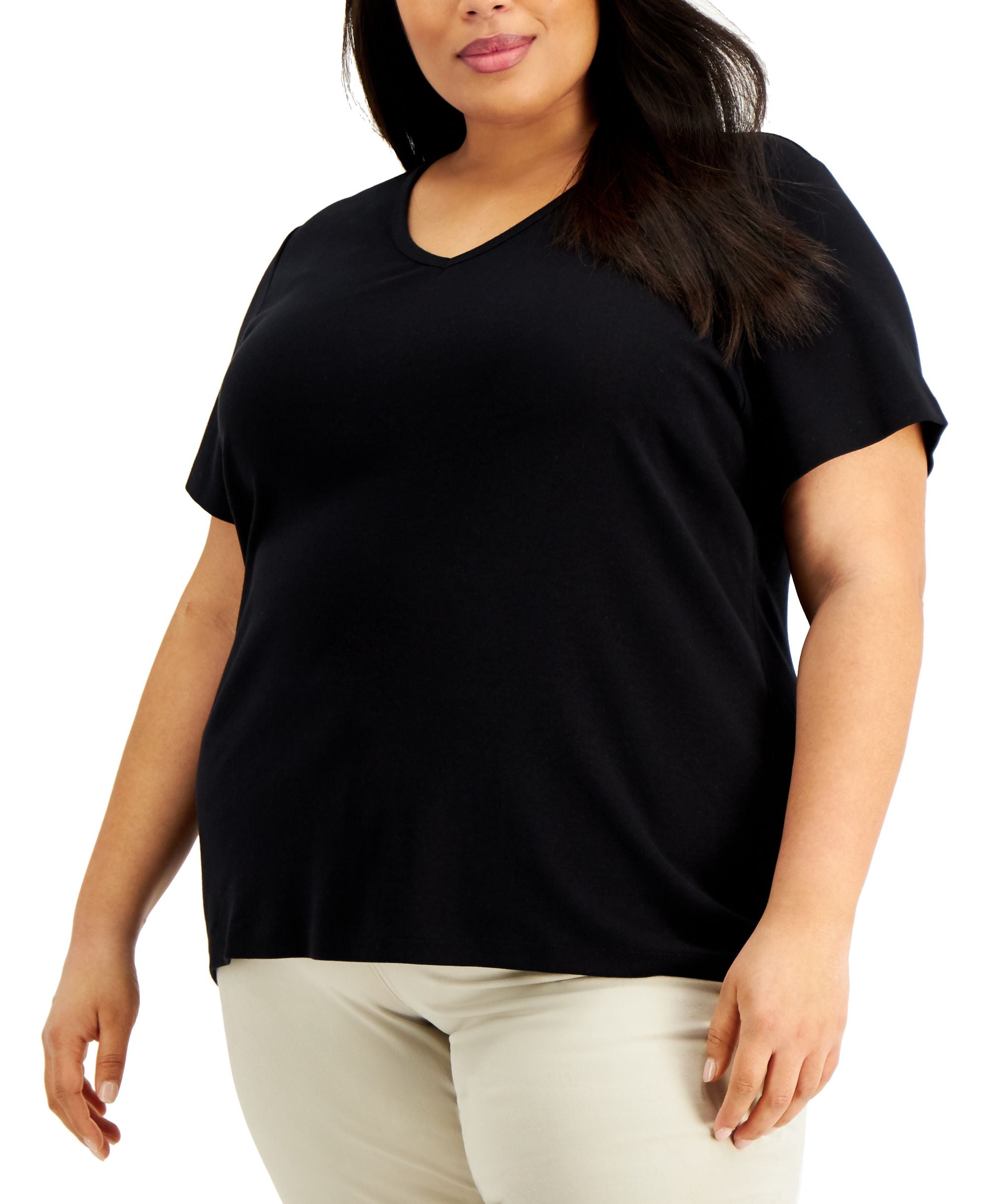 Karen Scott Plus Size Cotton V Neck Top