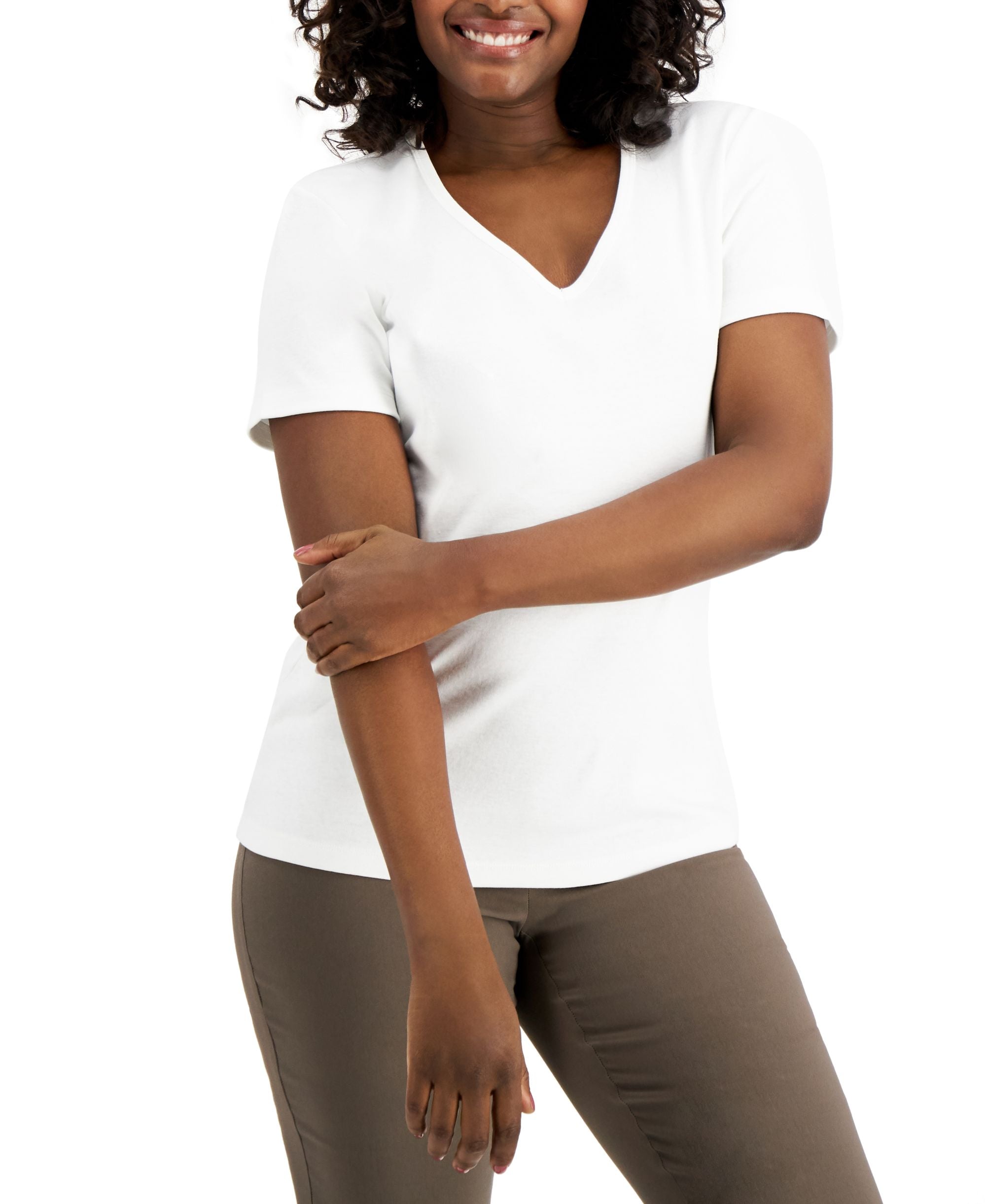 Karen Scott Petite Cotton V Neck Top