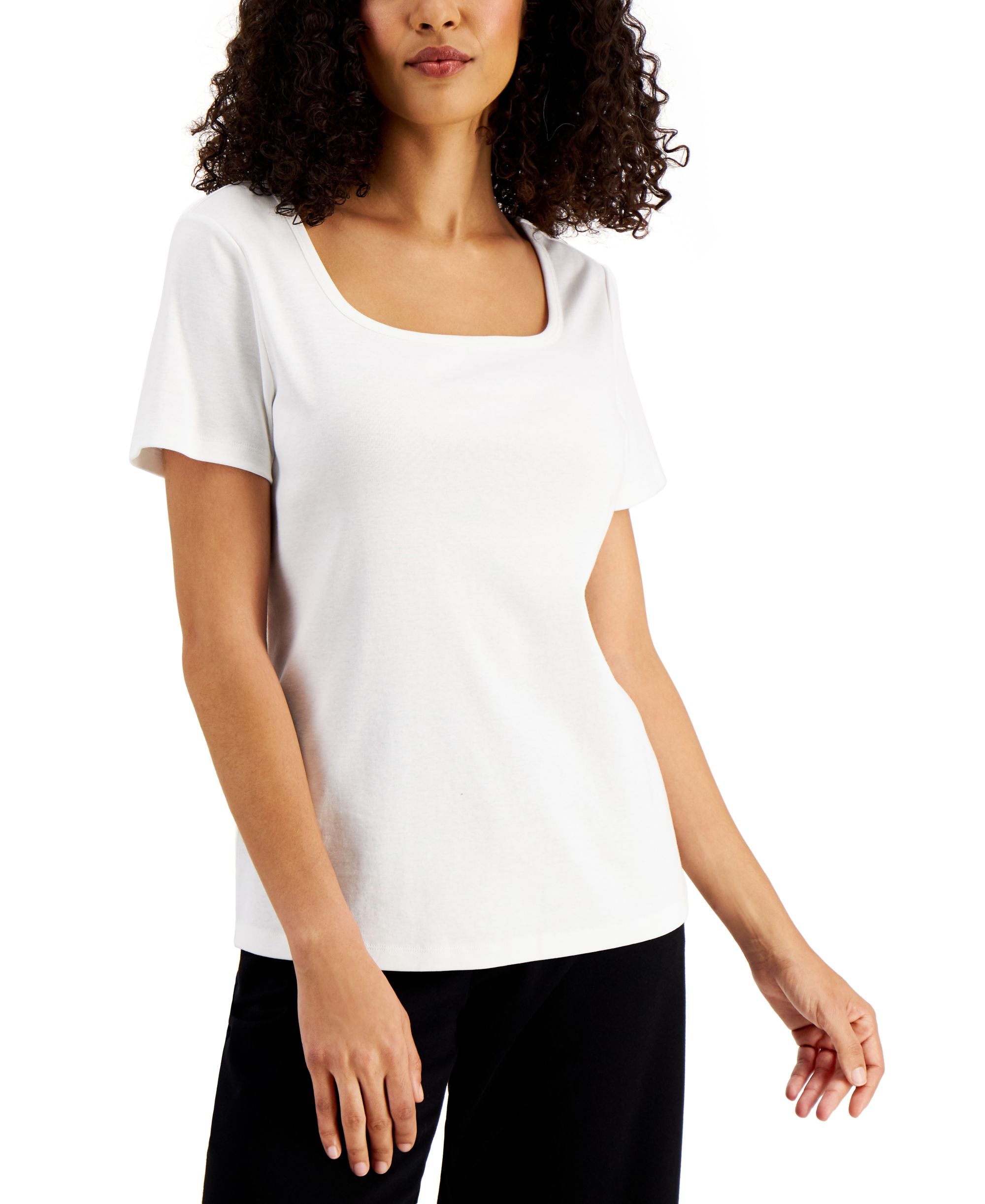 Karen Scott Solid Square Neck Cotton Top