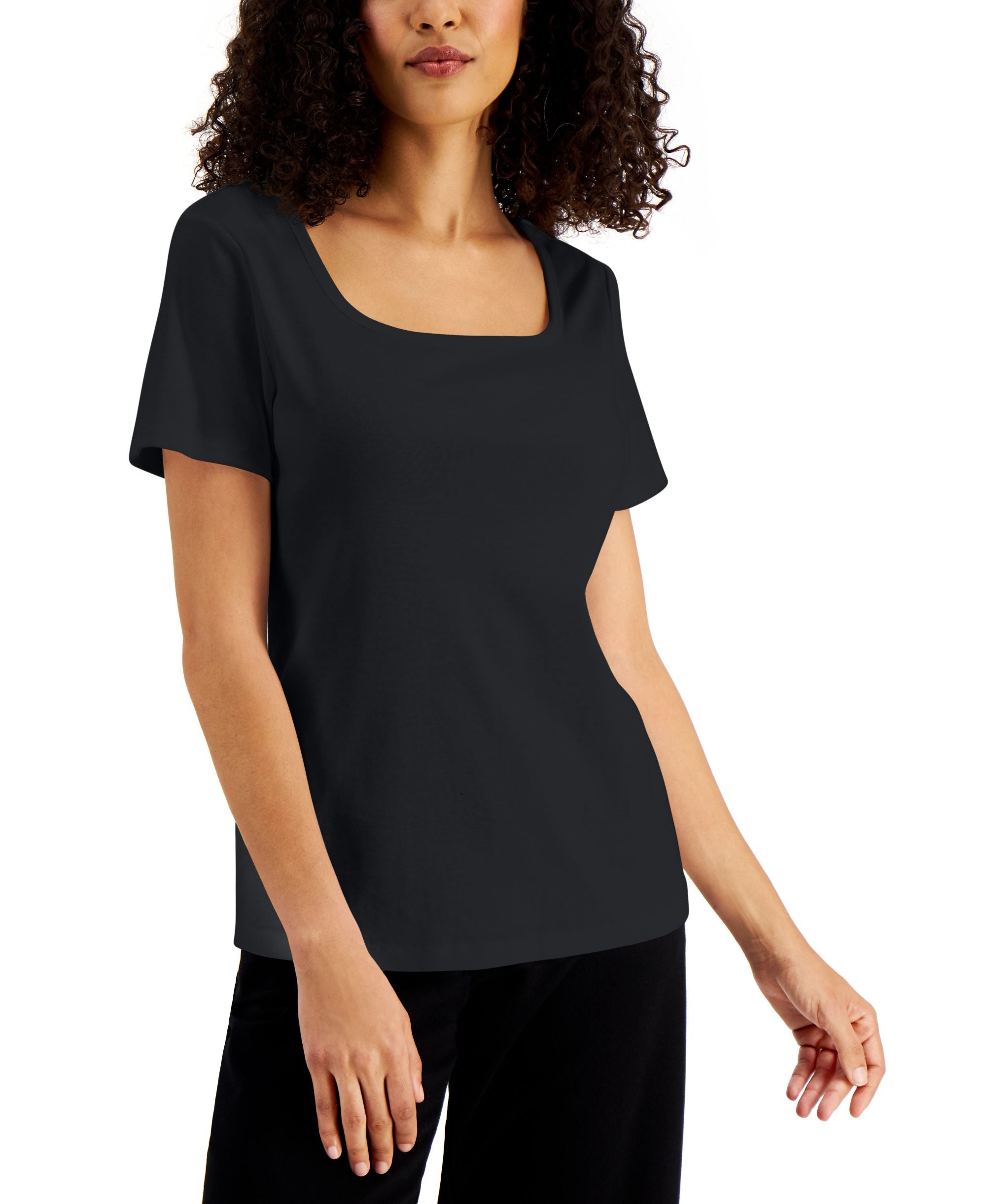 Karen Scott Petite Square Neck Cotton Top