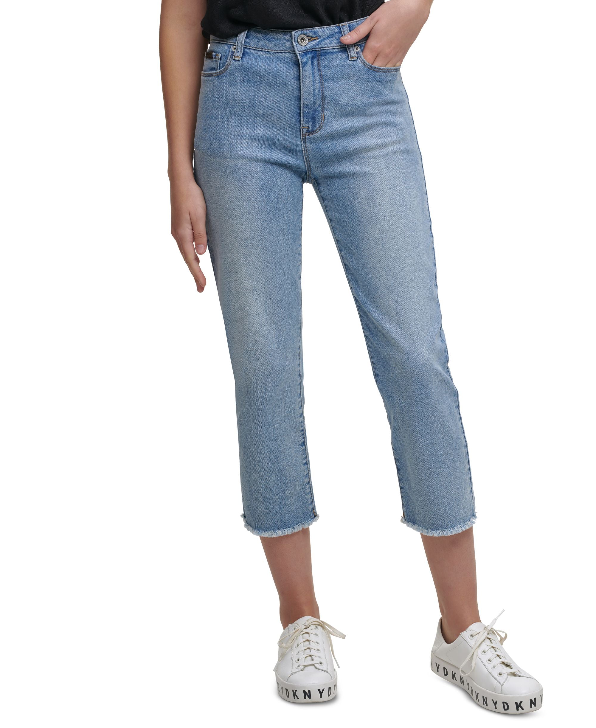 DKNY Jeans Rivington Slim Straight Cropped Raw Hem Jeans