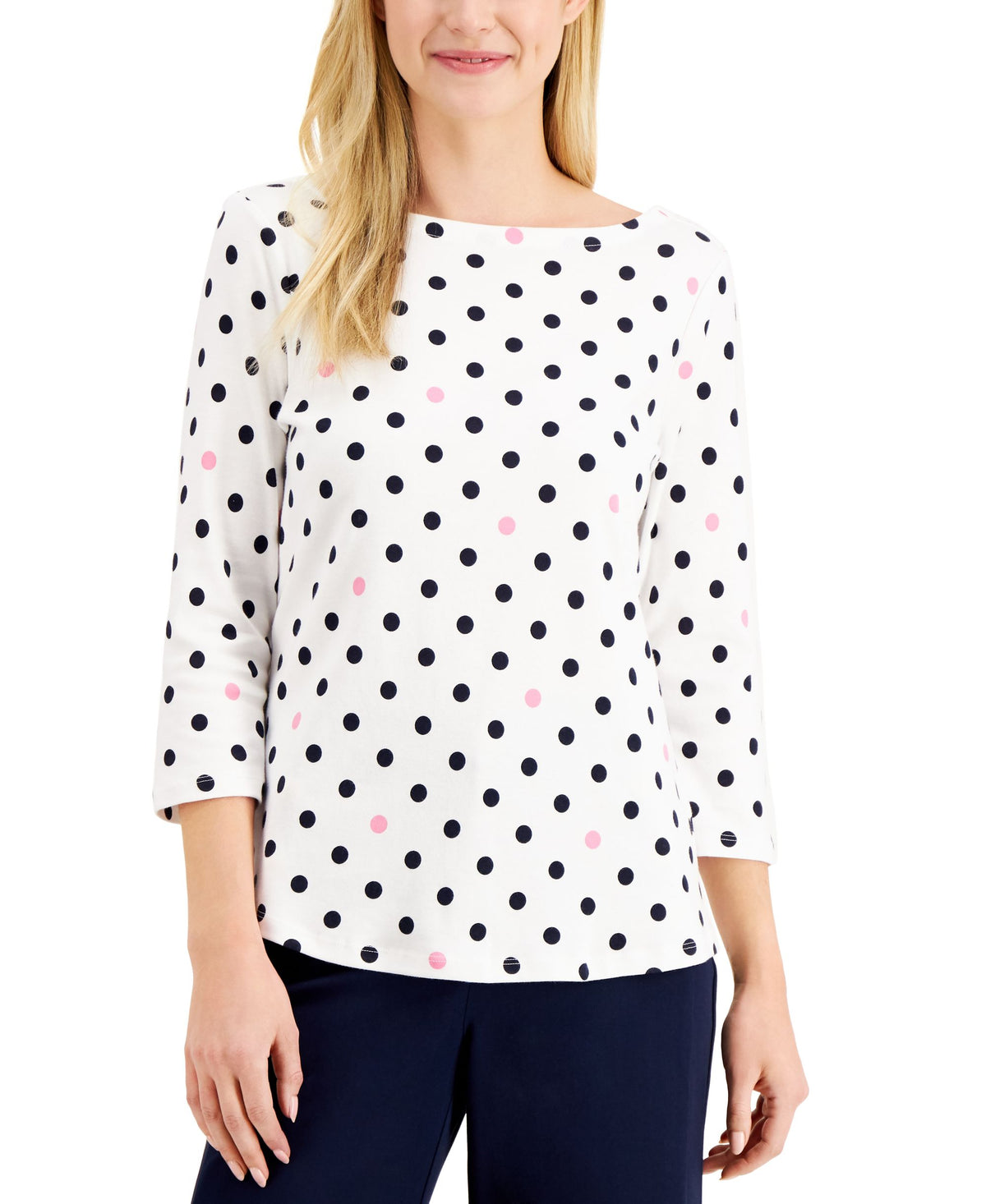 Charter Club Striped Knit 3/4 Sleeve Boat Neck Top