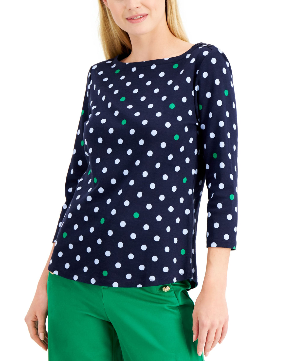 Charter Club Cotton Dot Print Top