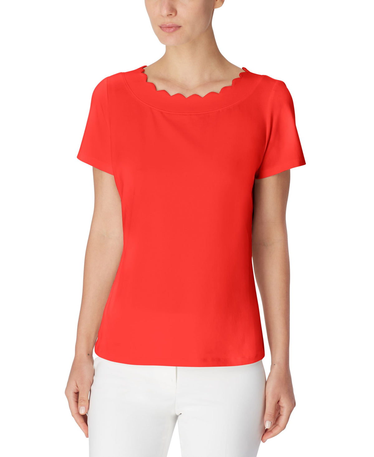 Anne Klein Petite Scalloped-Neck Top