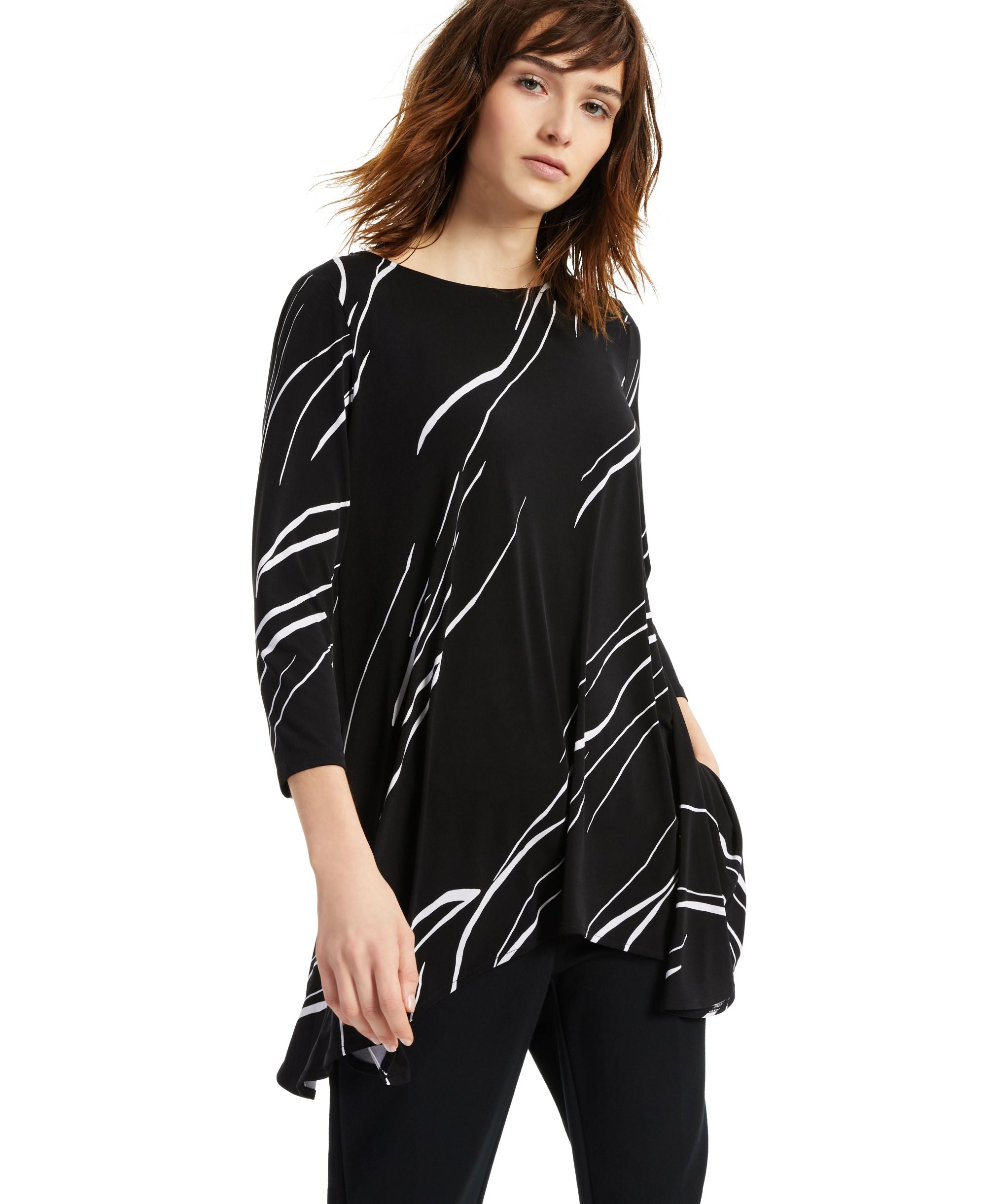 Alfani Printed Asymmetrical Swing Knit Top