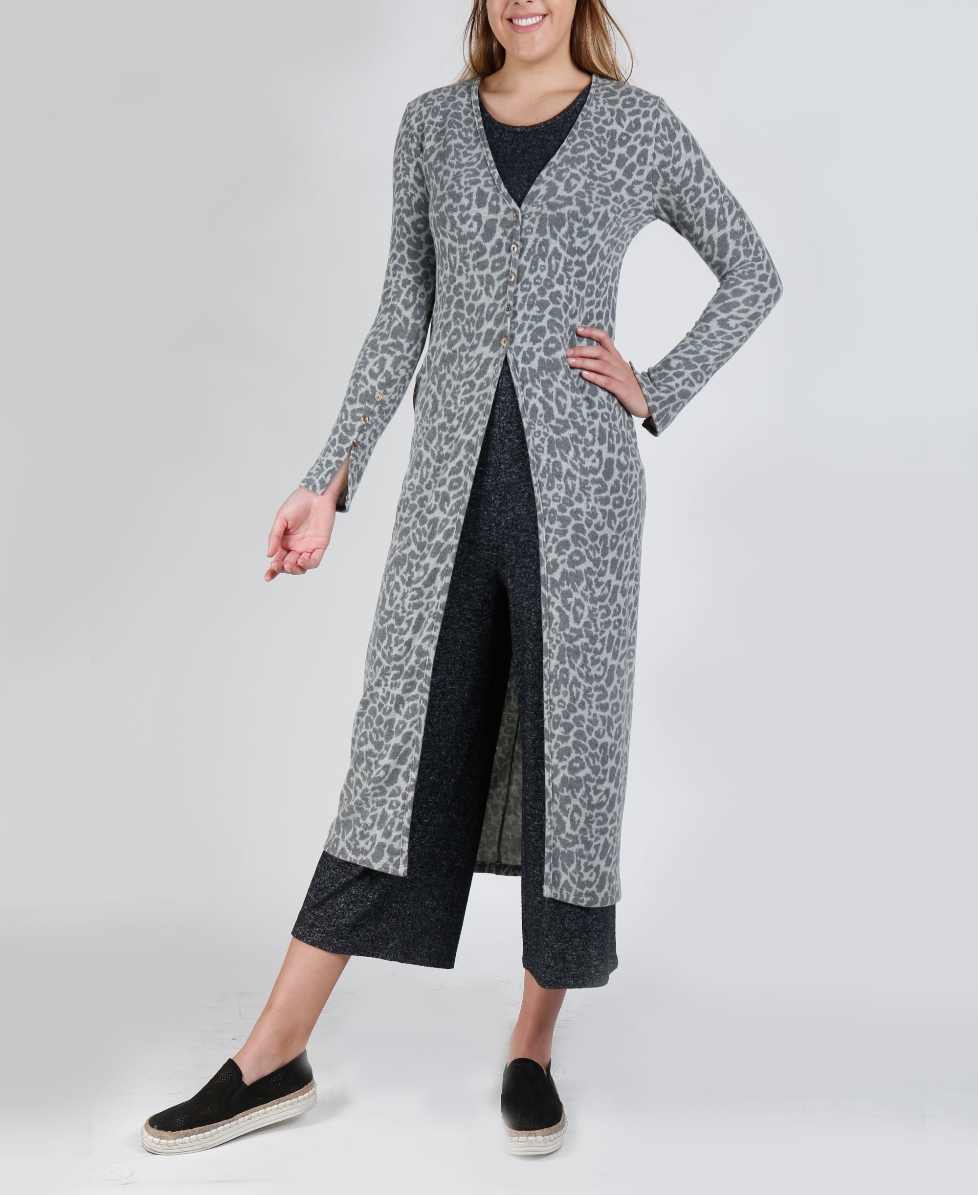 Womens Cozy Front Button Up Duster