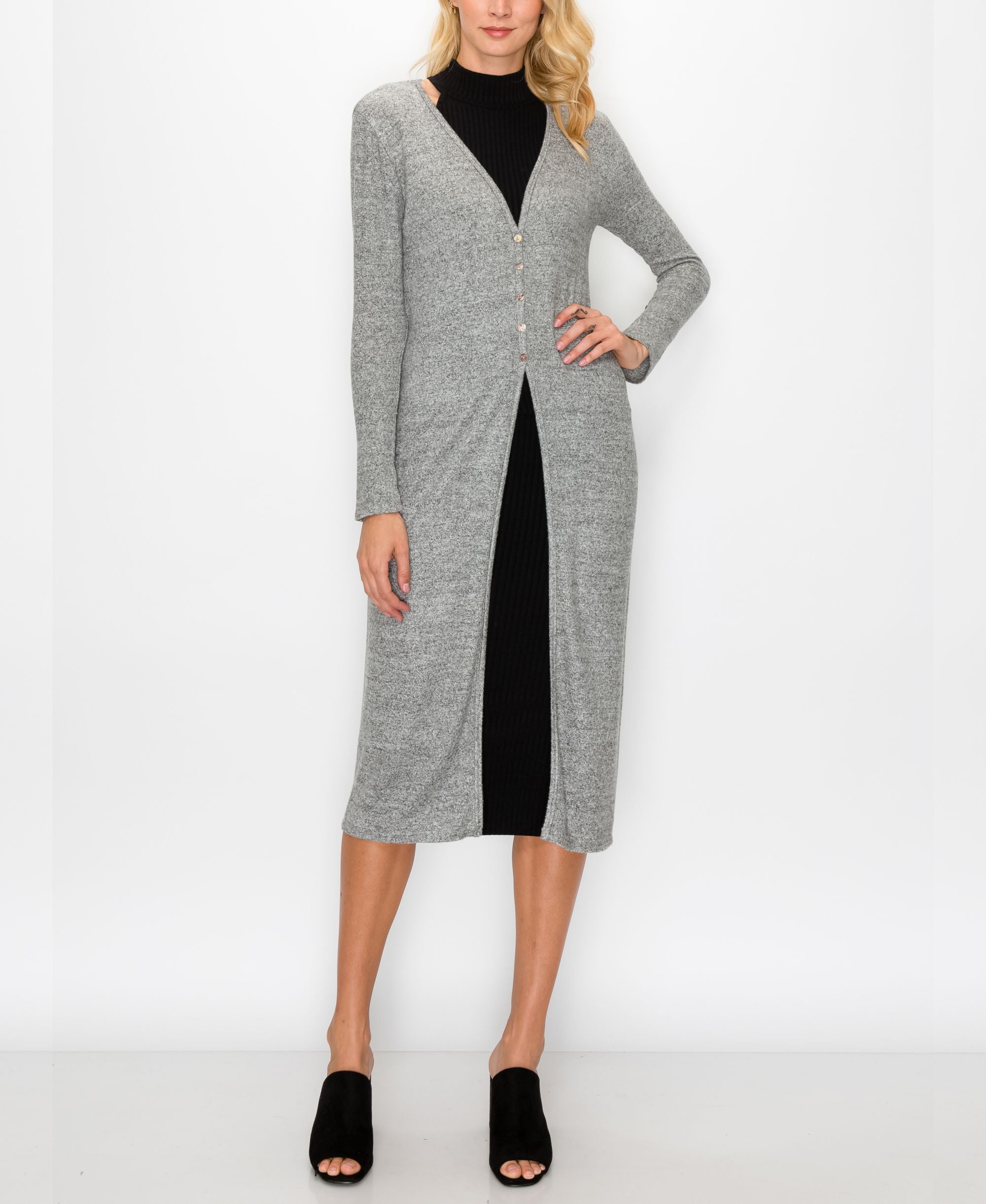 Womens Cozy Front Button Up Long Sleeve Duster