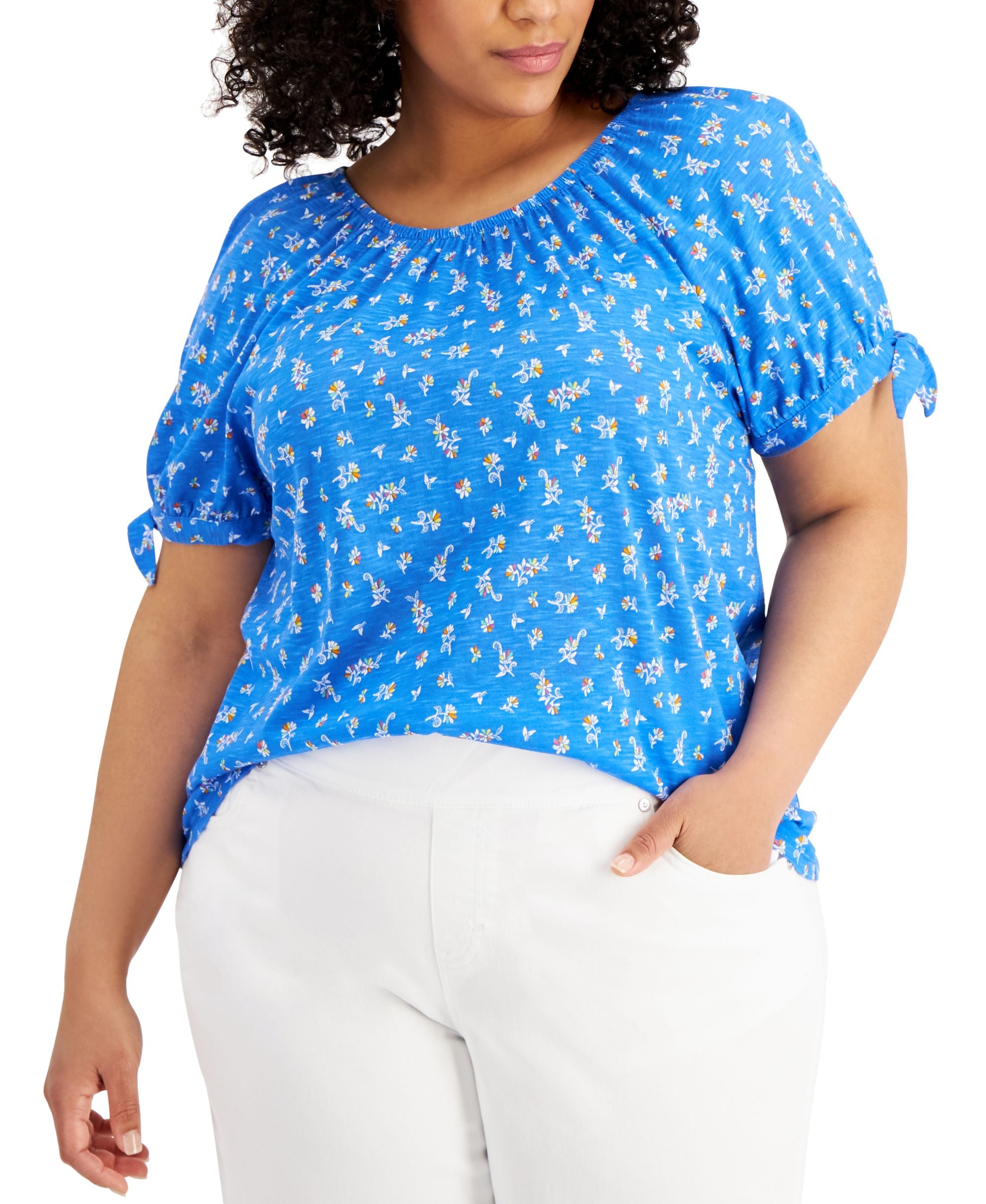 Plus Size Floral-Print On/Off-The-Shoulder Top