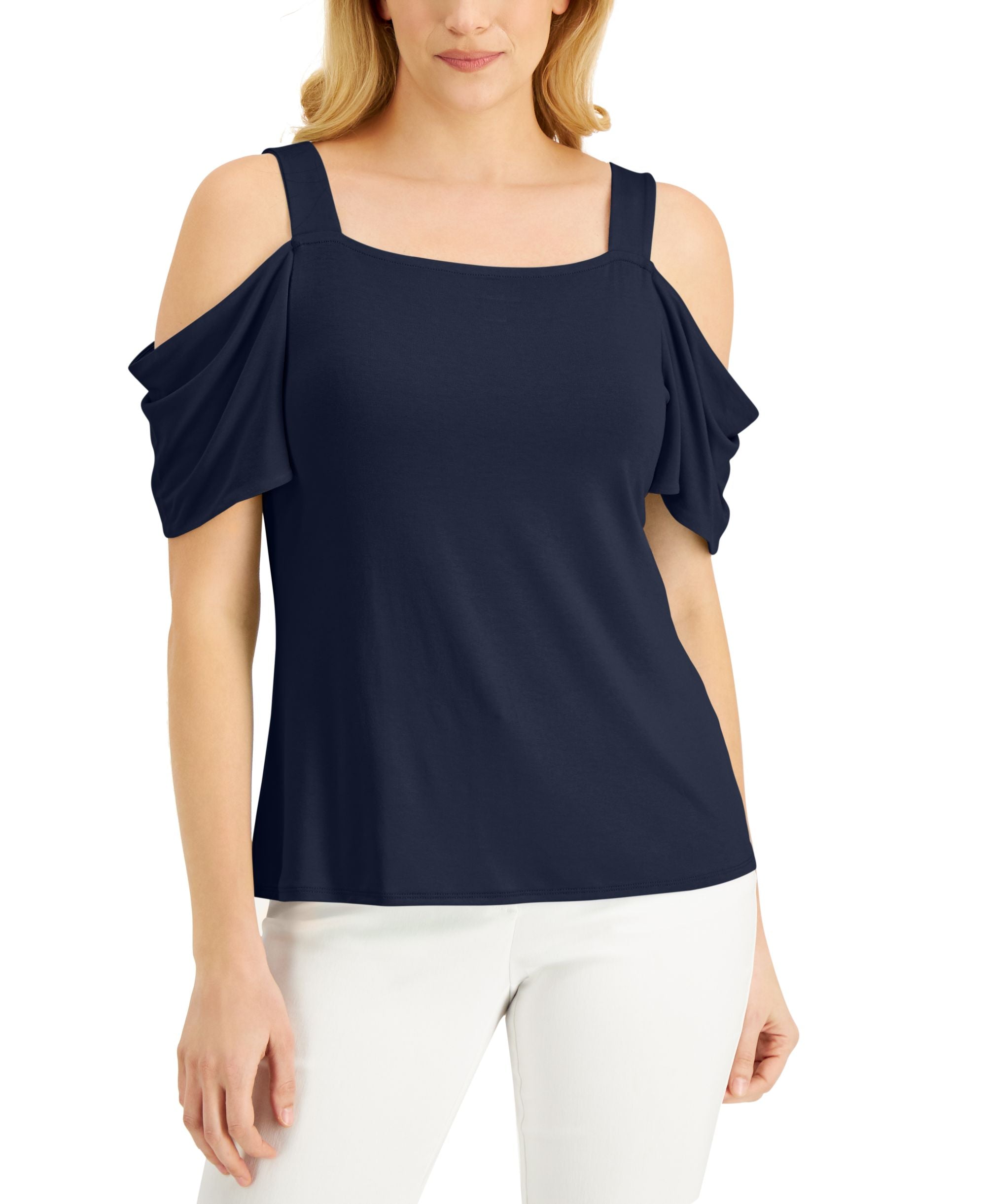 JM Collection Petite Cold Shoulder Top