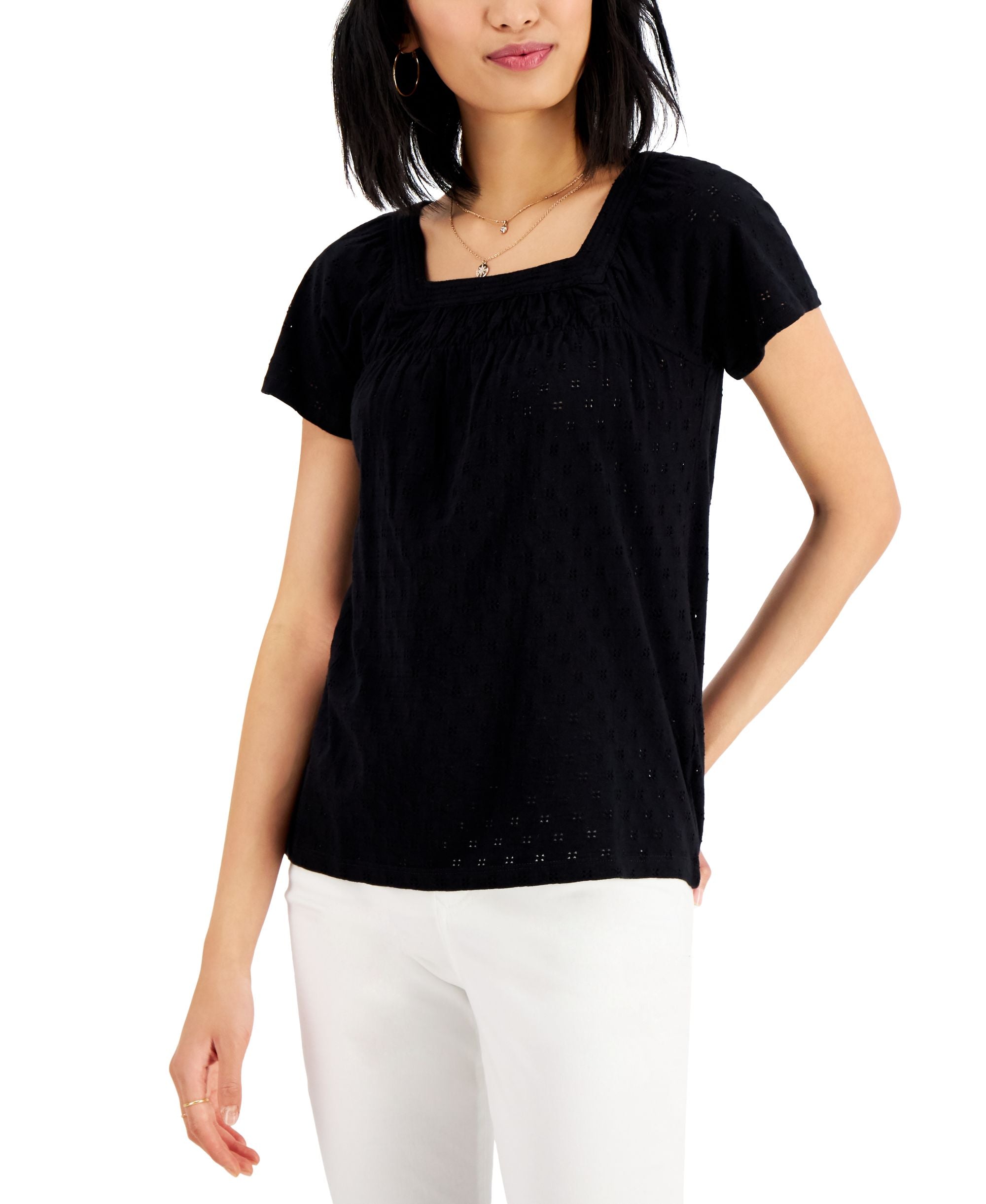 Style & Co Square Neck Eyelet Top
