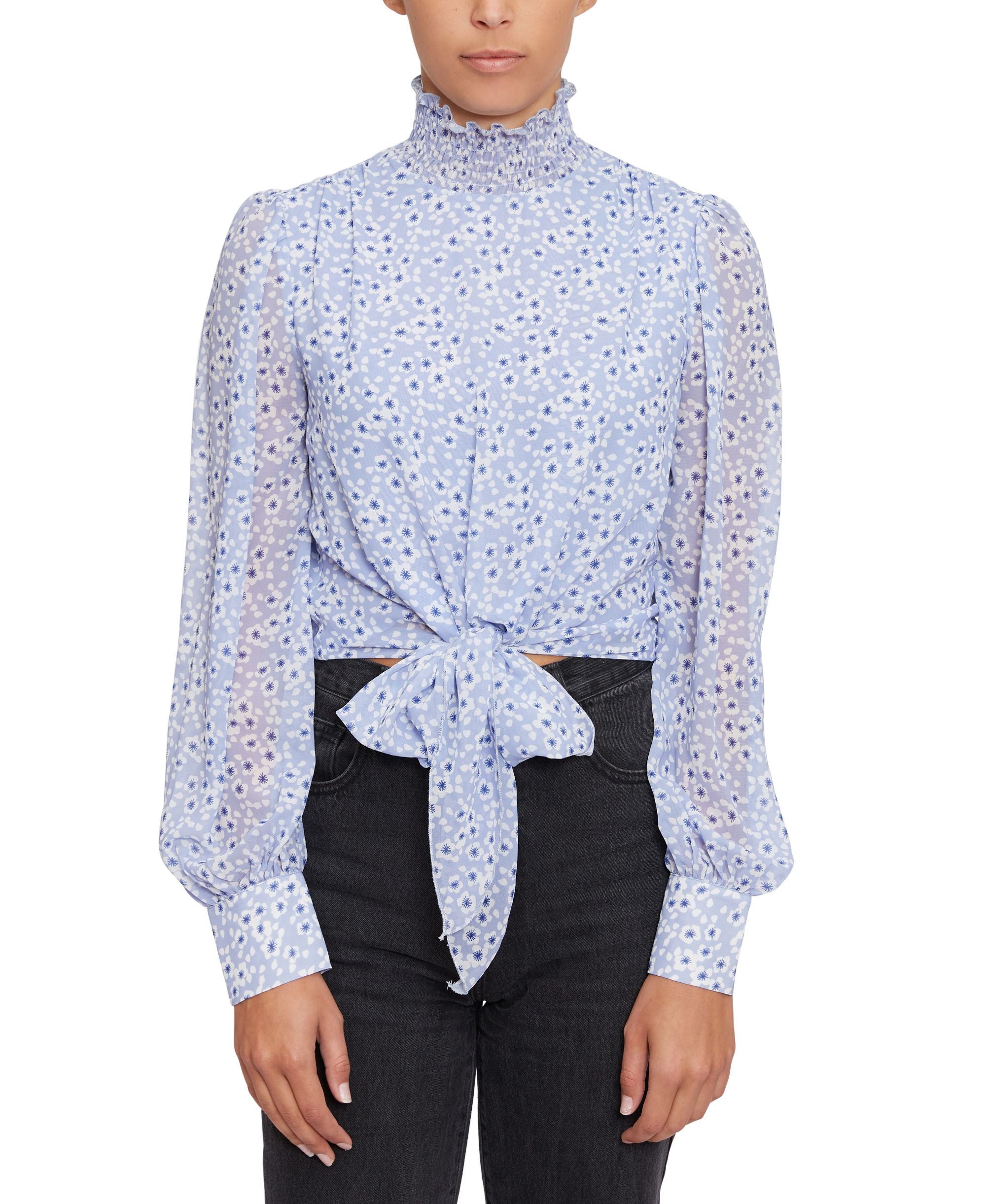 Lucy Paris Mock-Neck Tie-Hem Top