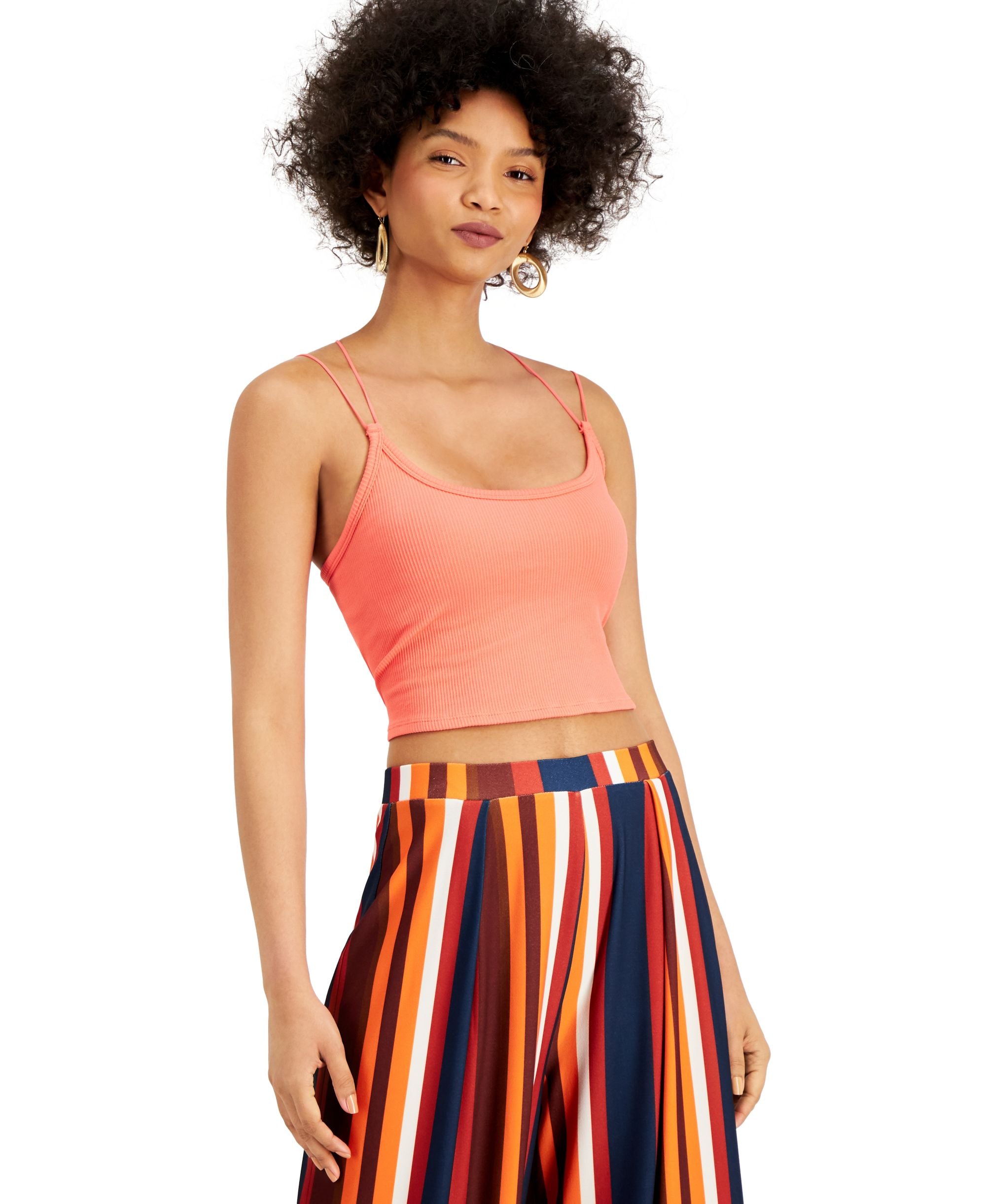 Bar III Ribbed Strappy Seamless Cropped Camisole Top