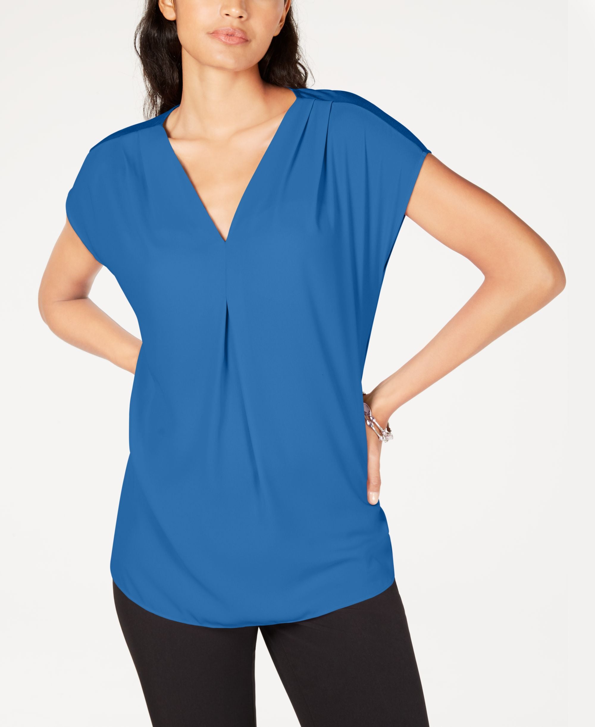 Inverted-Pleat V-Neck Top