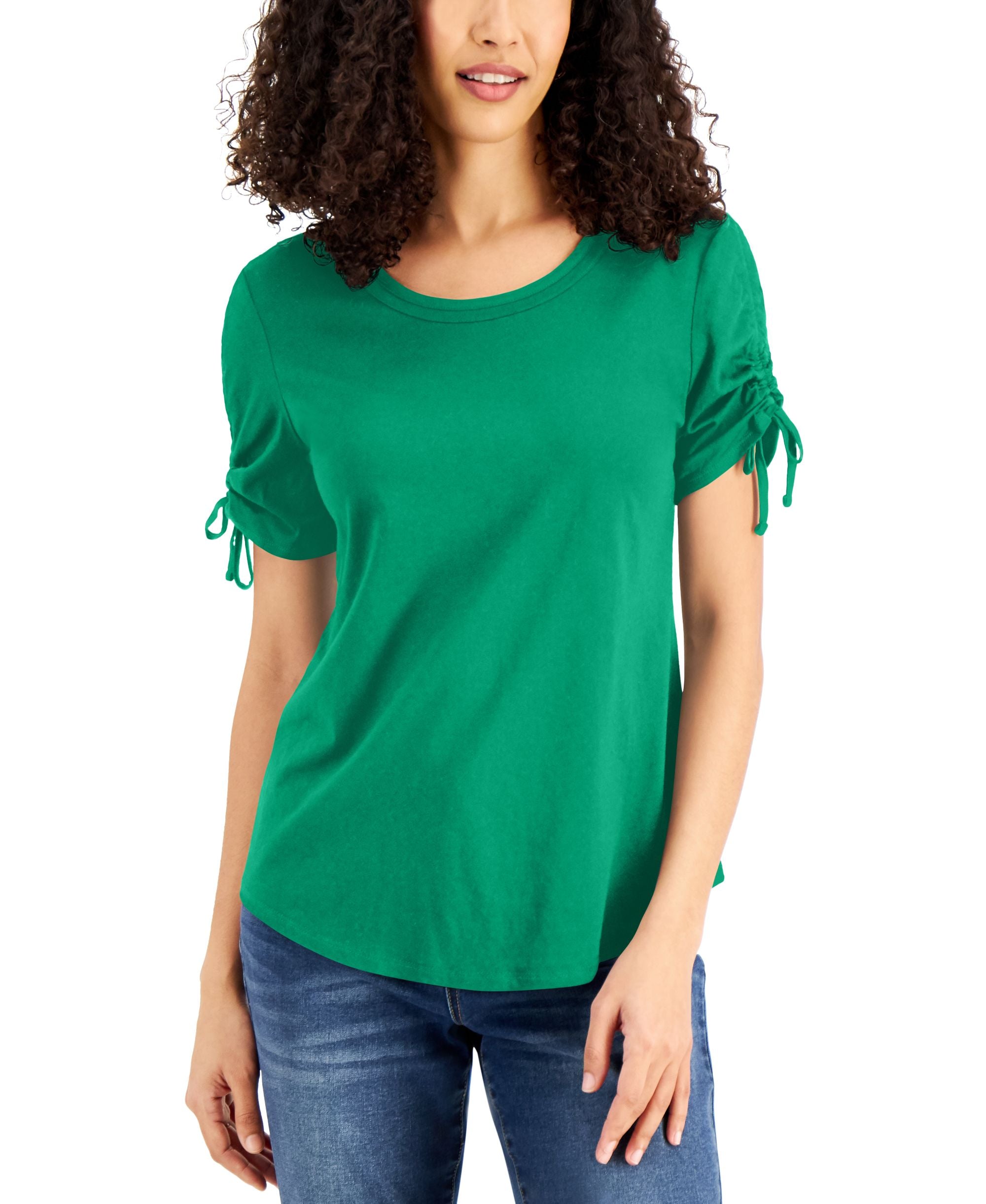 Karen Scott Ruched Sleeve T-Shirt